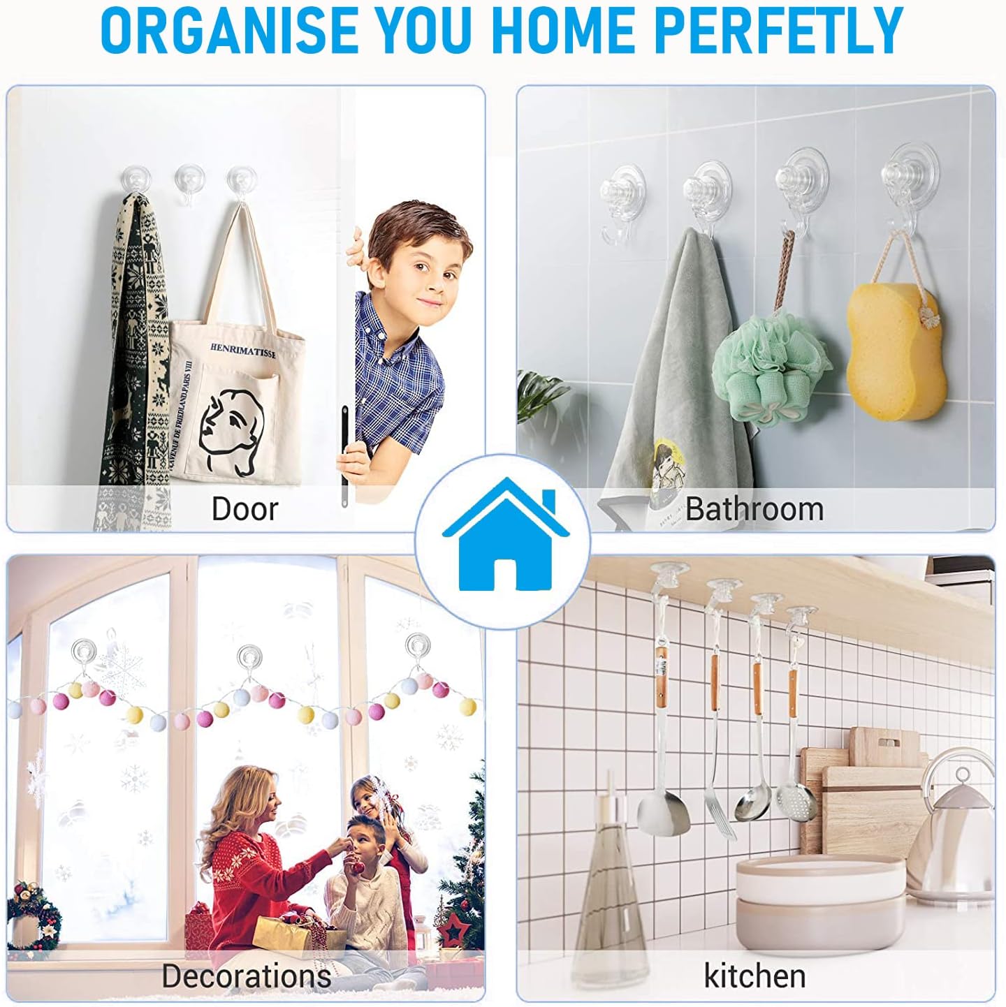 Quntis 4 Pack Suction Cup Hooks for Bathroom and Window