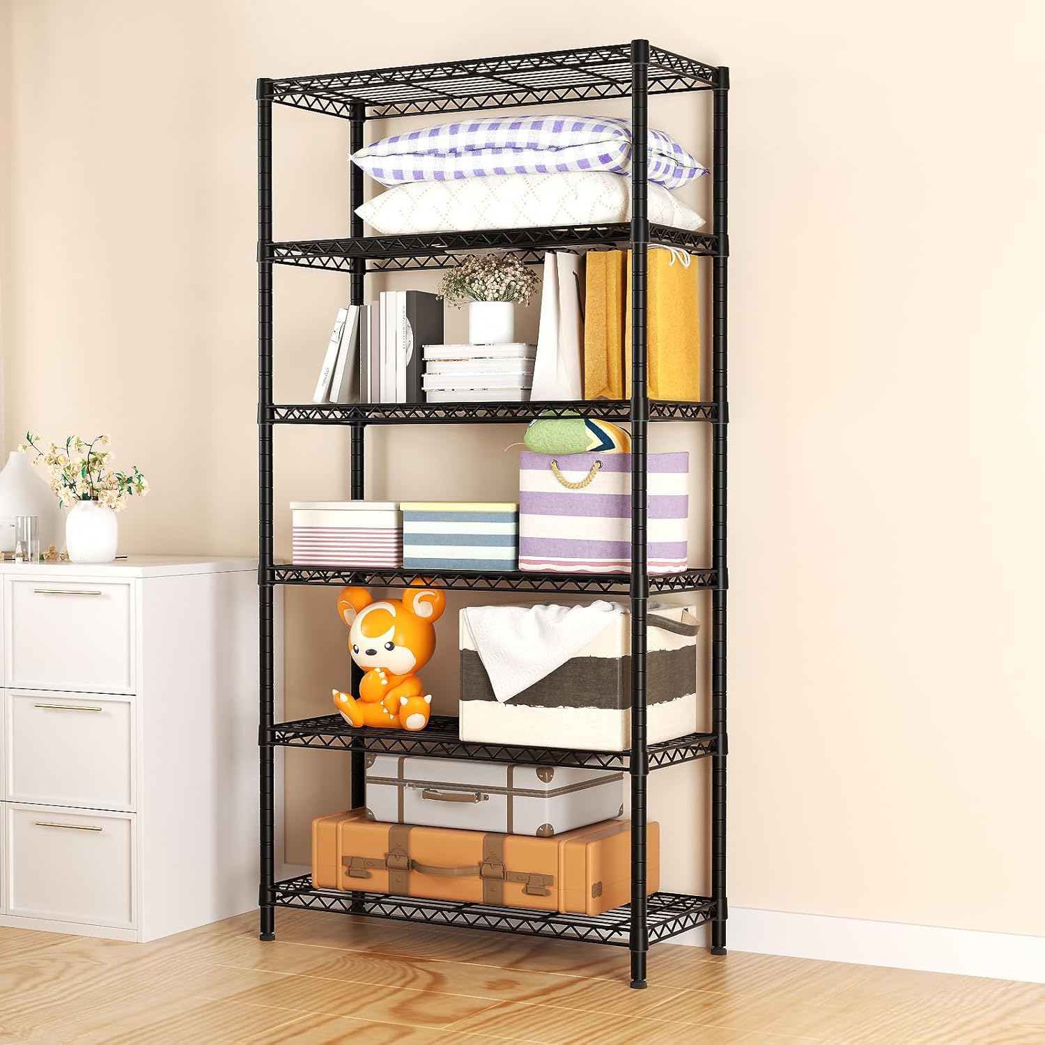 6 Tier Metal Shelf Organizer Storage Unit Black