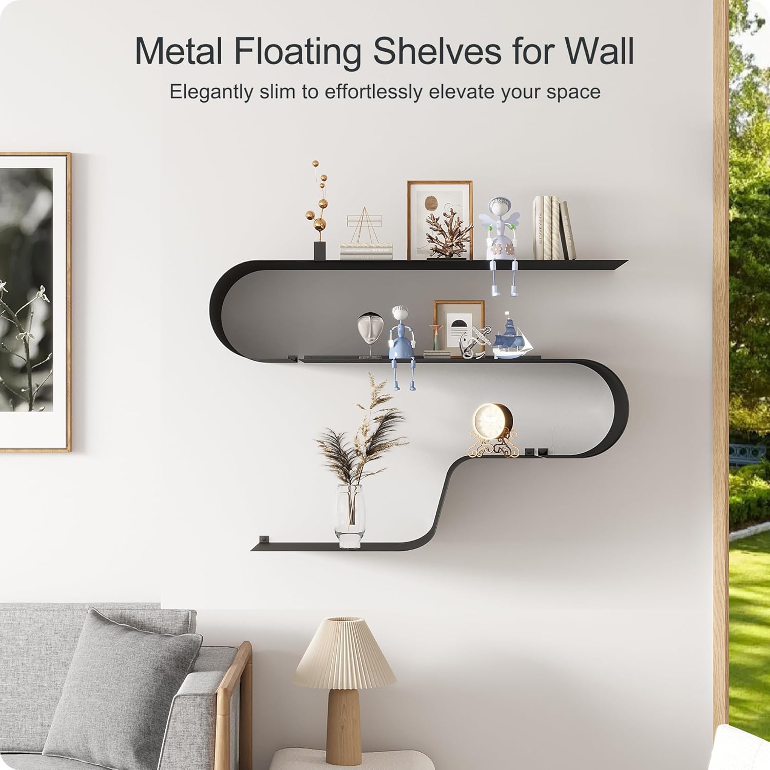Butunita Black Floating Shelves Set of 3