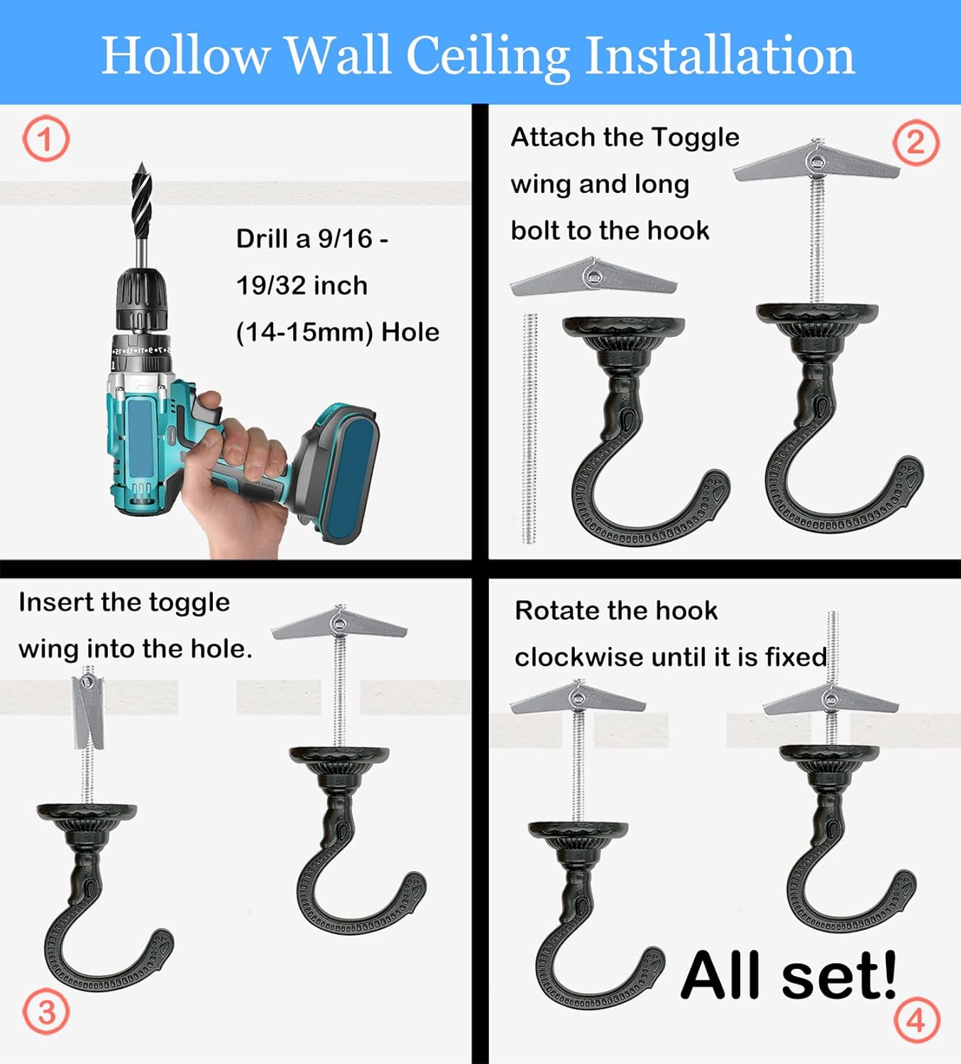 Evsteluo Large Swag Ceiling Hooks 2 Sets Black