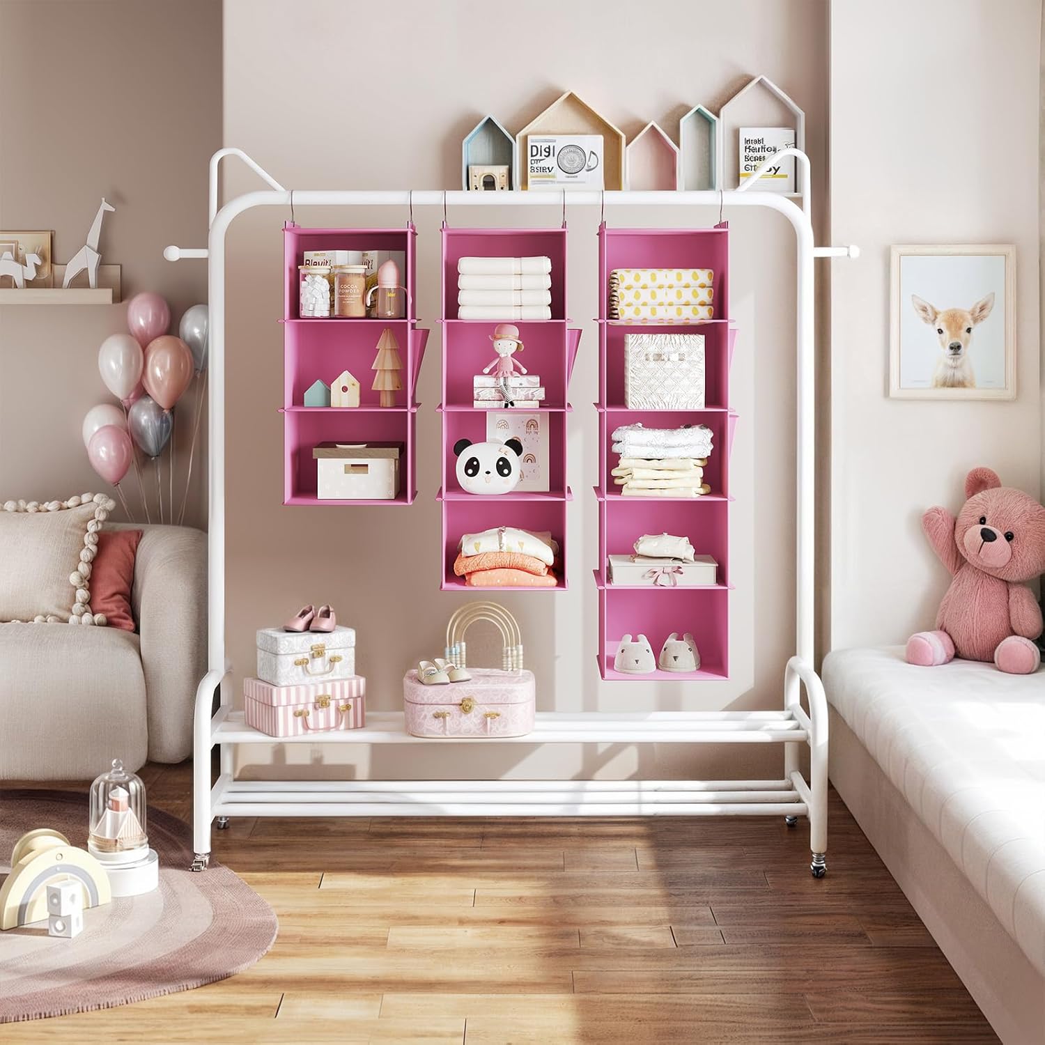 YOUDENOVA 4-Shelf Hanging Closets Organizer Light Pink