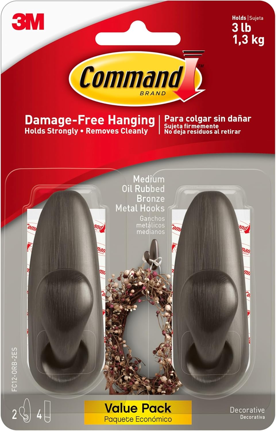 Command Medium Oil Rubbed Bronze Wall Hooks 2-Pack