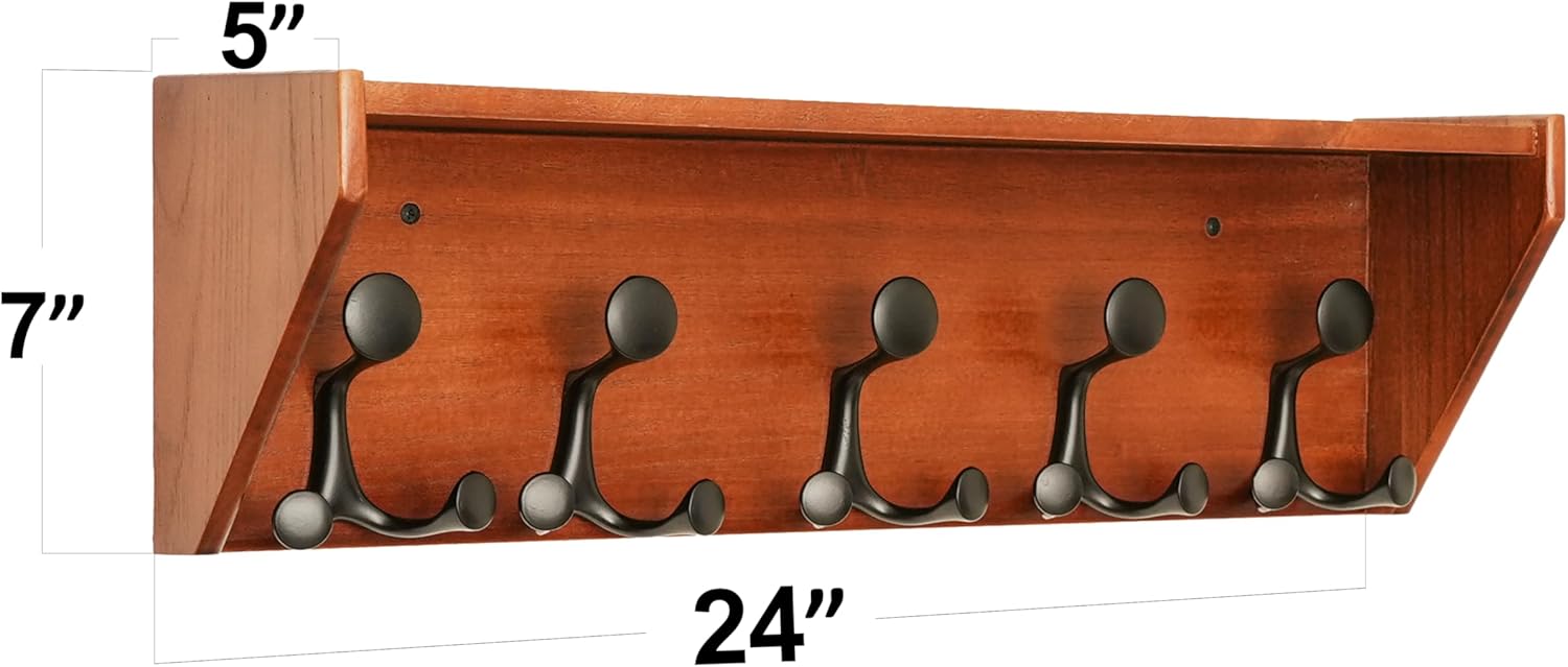 SKOLOO Wall Shelf with Hooks 24-Inch Cherry Coat Rack Organizer - Lightweight Sturdy