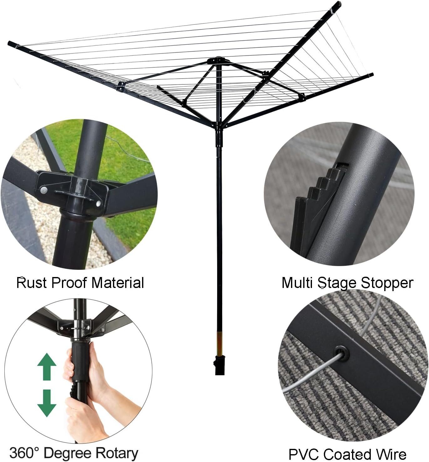 Nisorpa Outdoor Umbrella Drying Rack with 165 Feet Clothesline