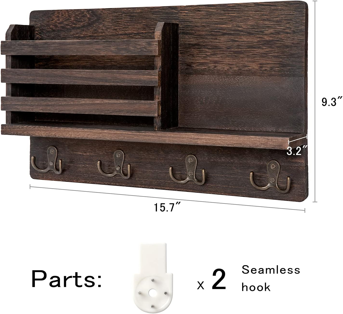Dahey Wall Mounted Mail Holder Key Organizer with Floating Shelf and 4 Hooks