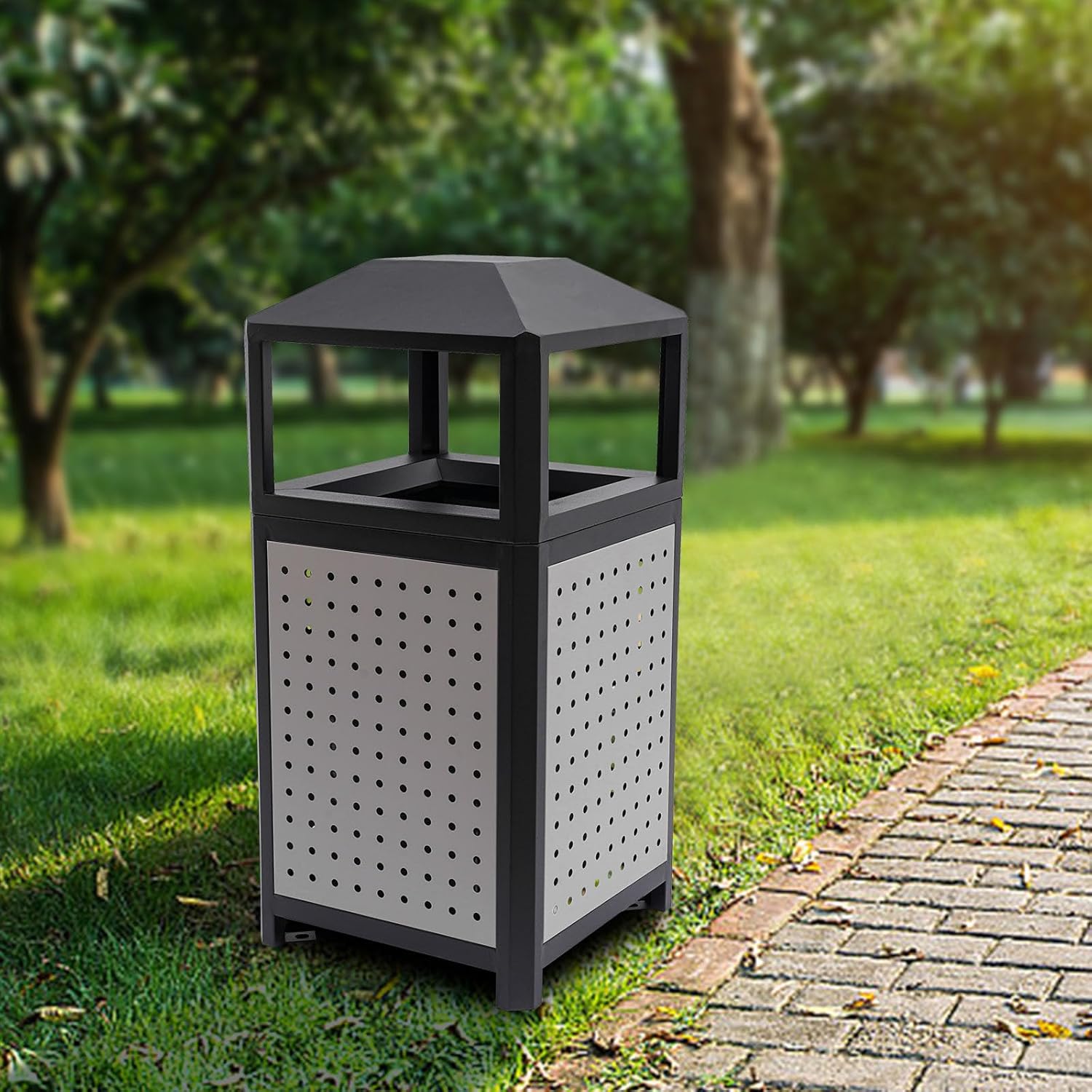 Commercial Waste Container Trash Can with Ashtray - 15 Gallon Stainless Steel
