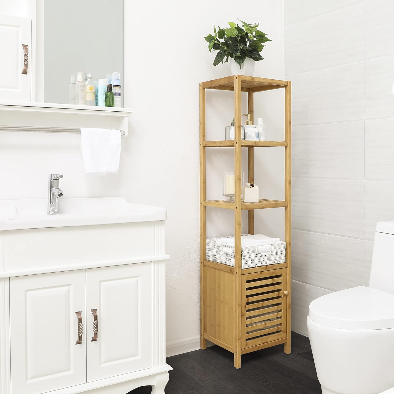 SONGMICS Bamboo Floor Cabinet with 4 Shelves