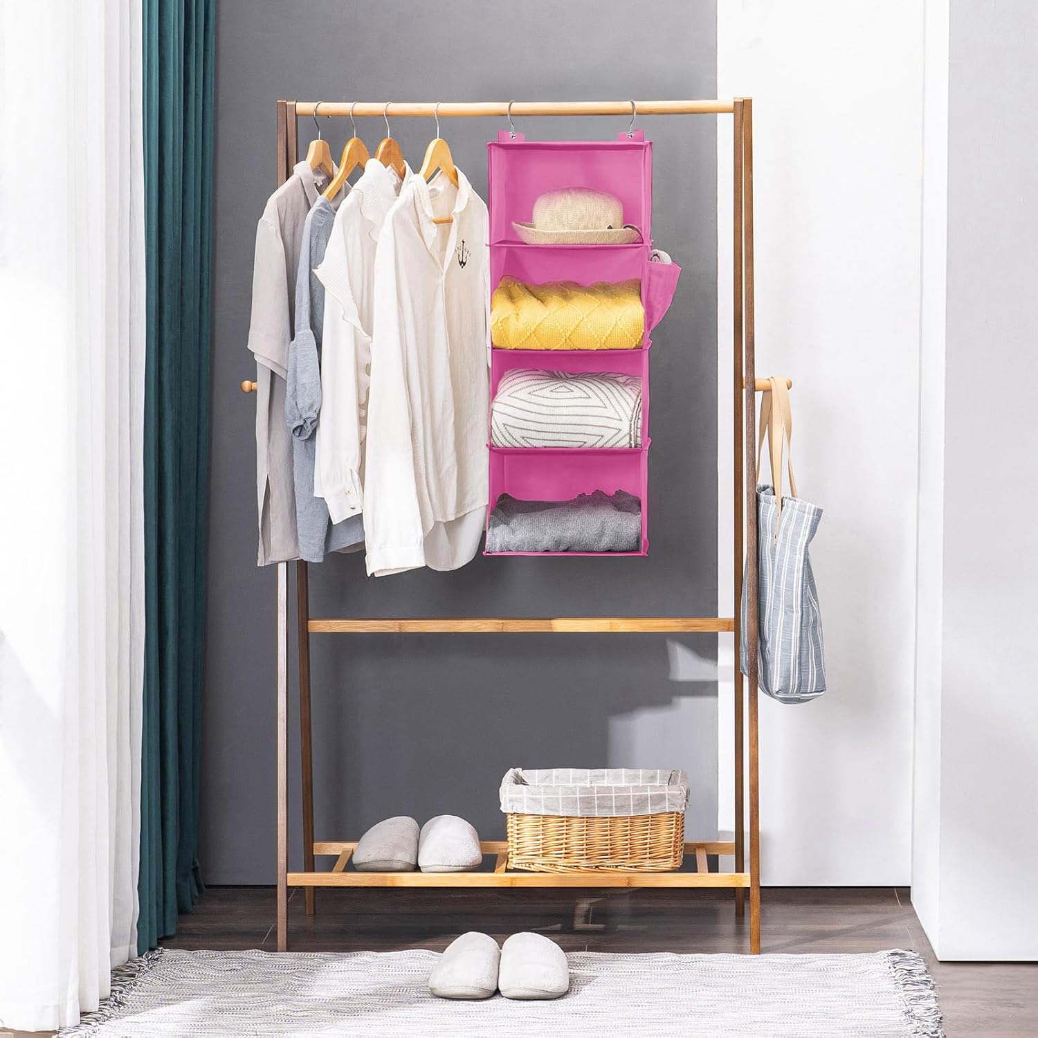 YOUDENOVA 4-Shelf Hanging Closets Organizer Light Pink