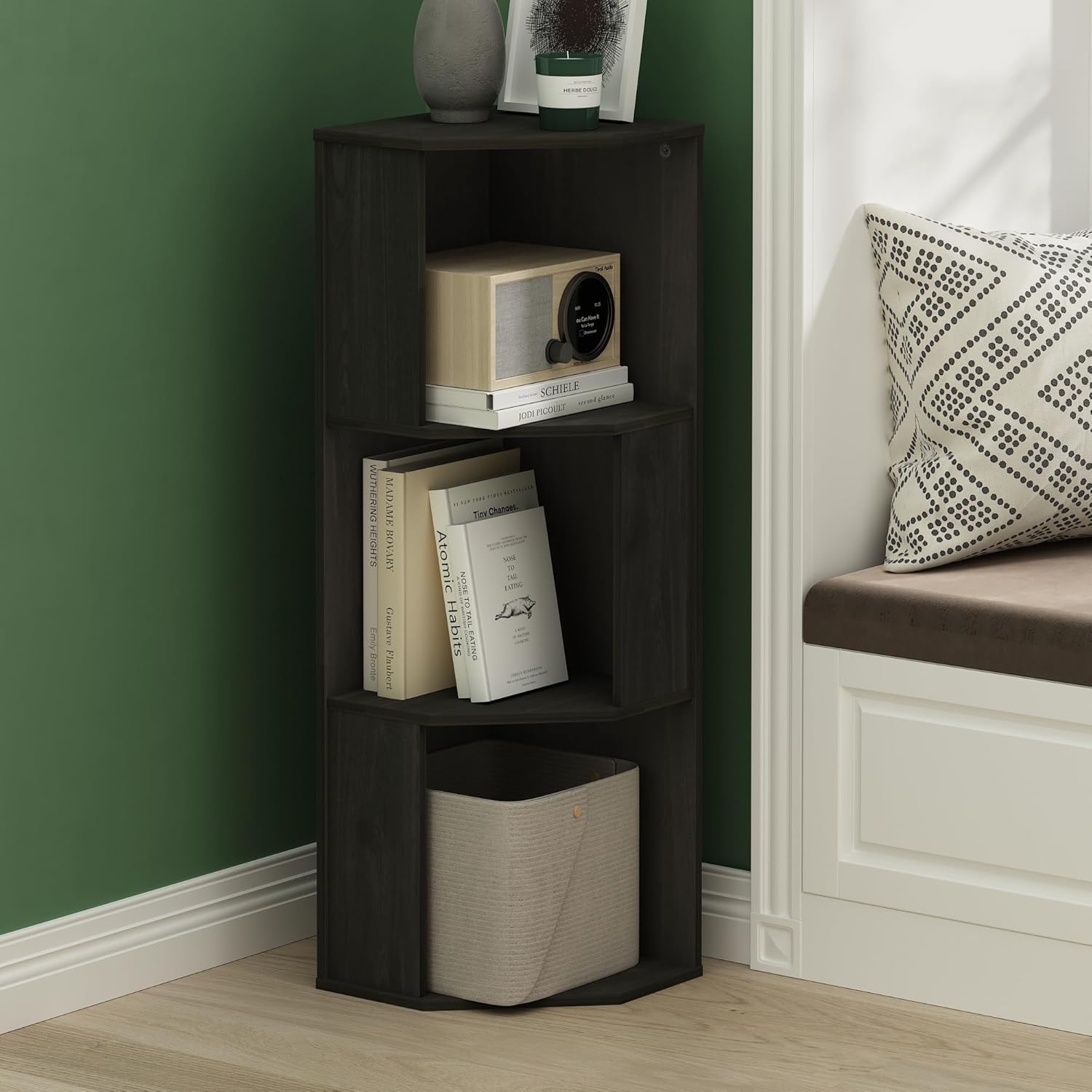 Furinno Econ 3-Tier Corner Bookcase with Modern Design