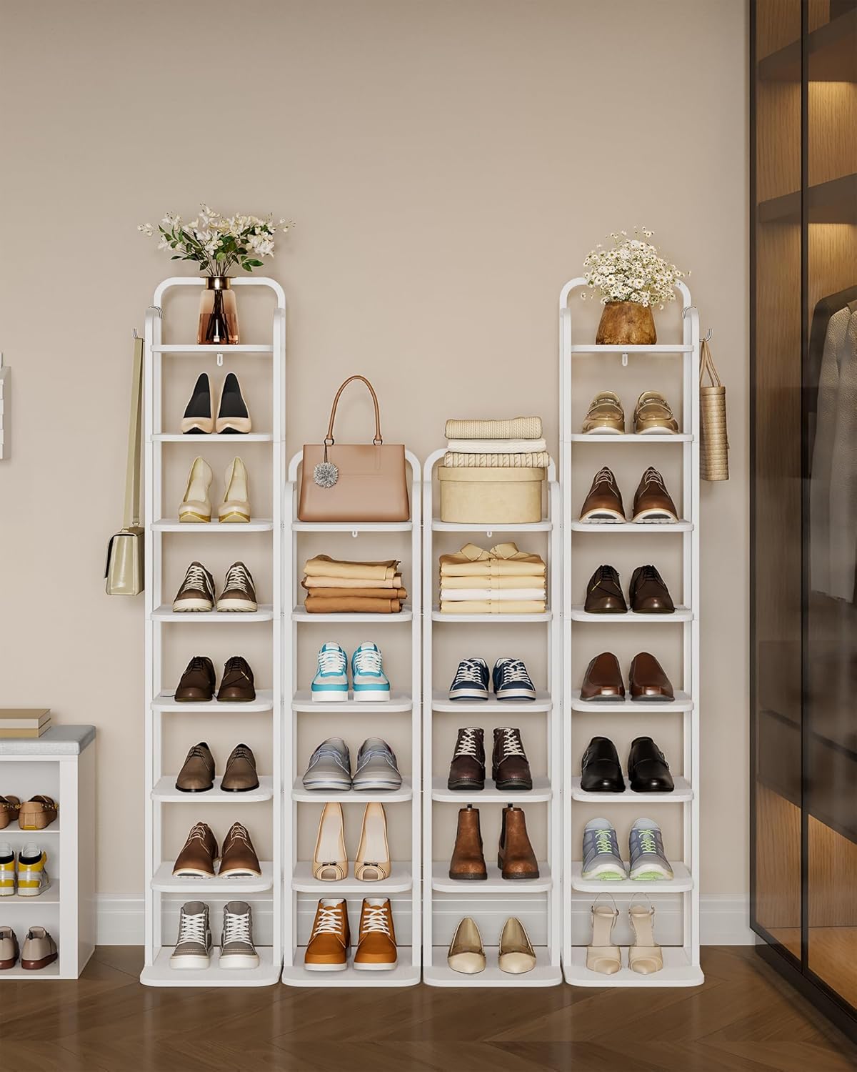 6 Tiers Vertical Shoe Rack Narrow Design Adjustable Shelves Corner Organizer for Small Spaces White SR04213W