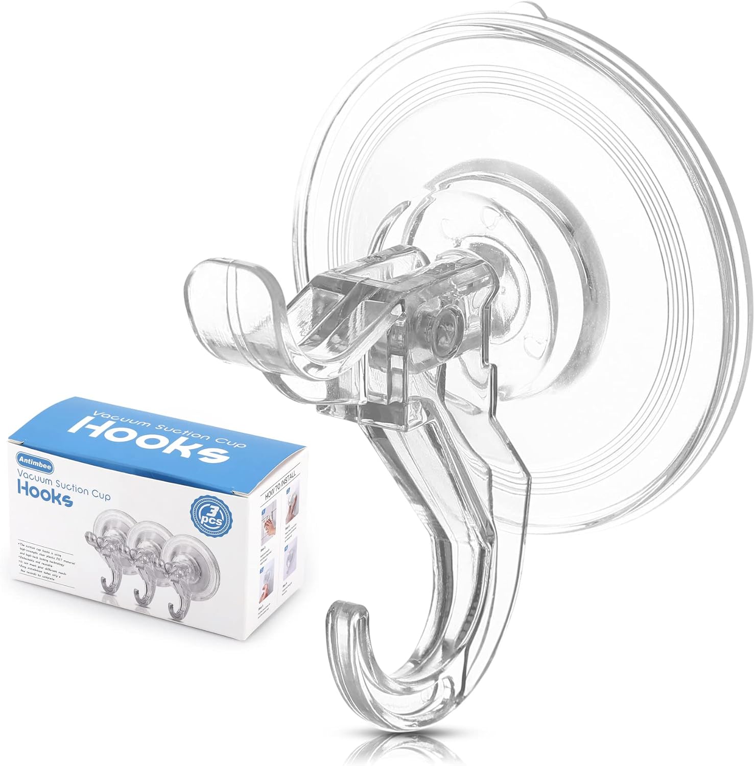 Antimbee 3 Pack Suction Cup Hooks for Home Organization
