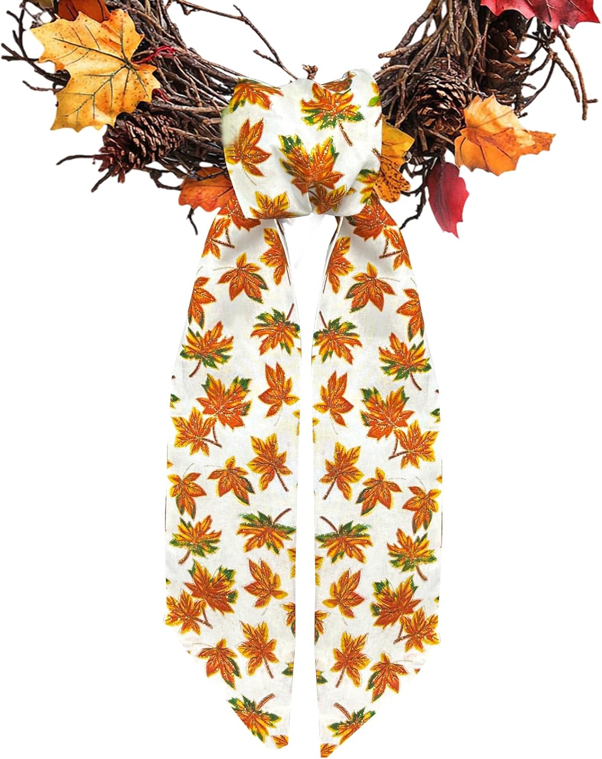 Orange Maple Leaf Wreath Sash for Front Door