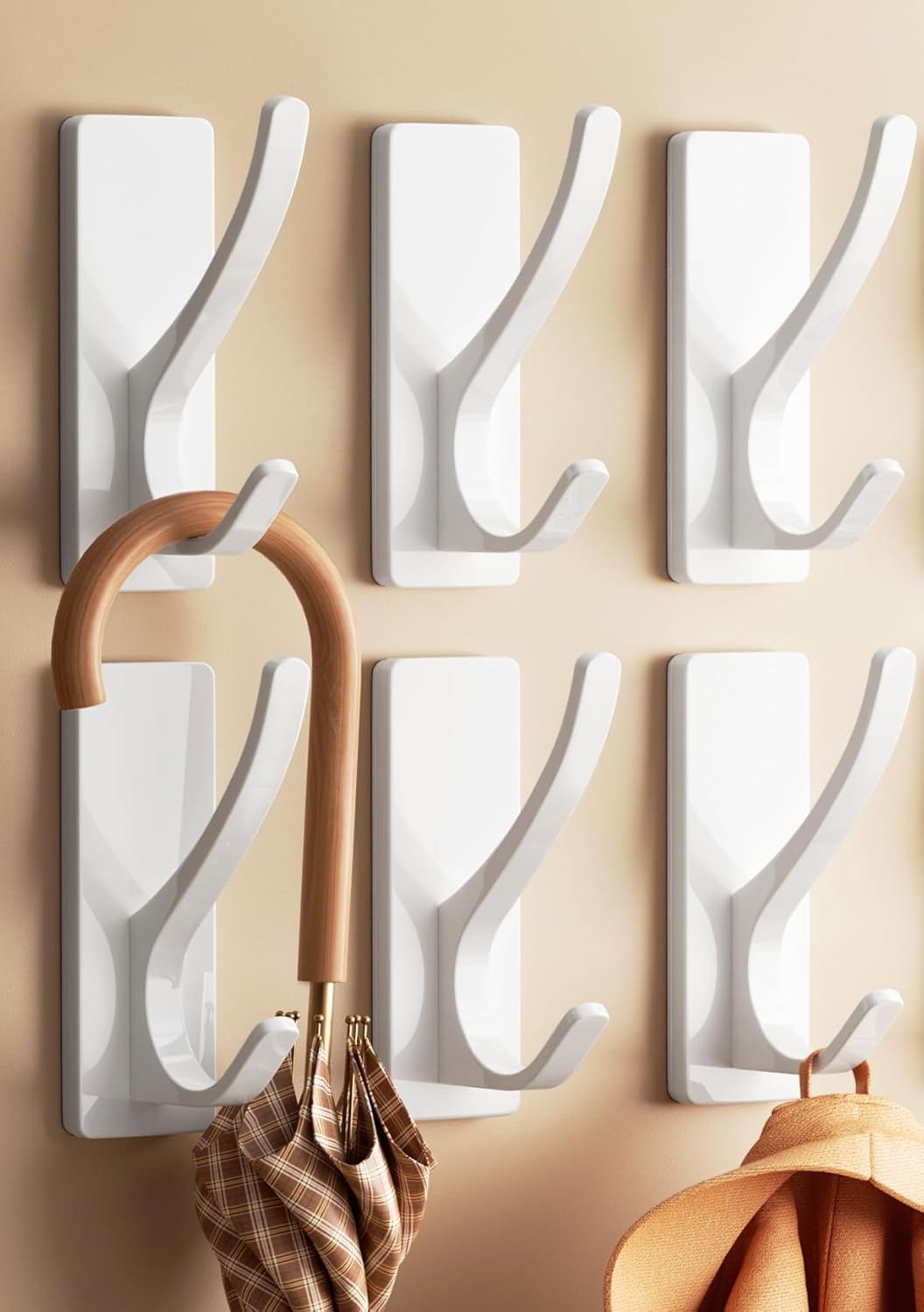 Self Adhesive Coat Hooks Heavy Duty Stainless 6 Pack White