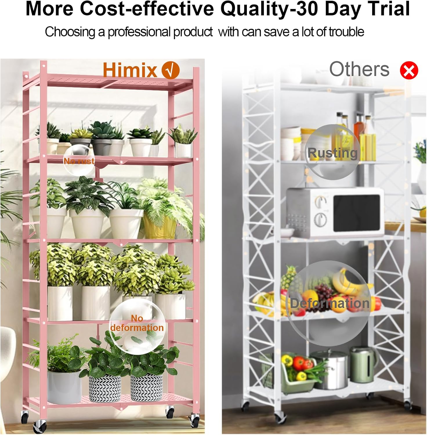 5-Tier Metal Storage Shelves with 20 Hooks and Wheels