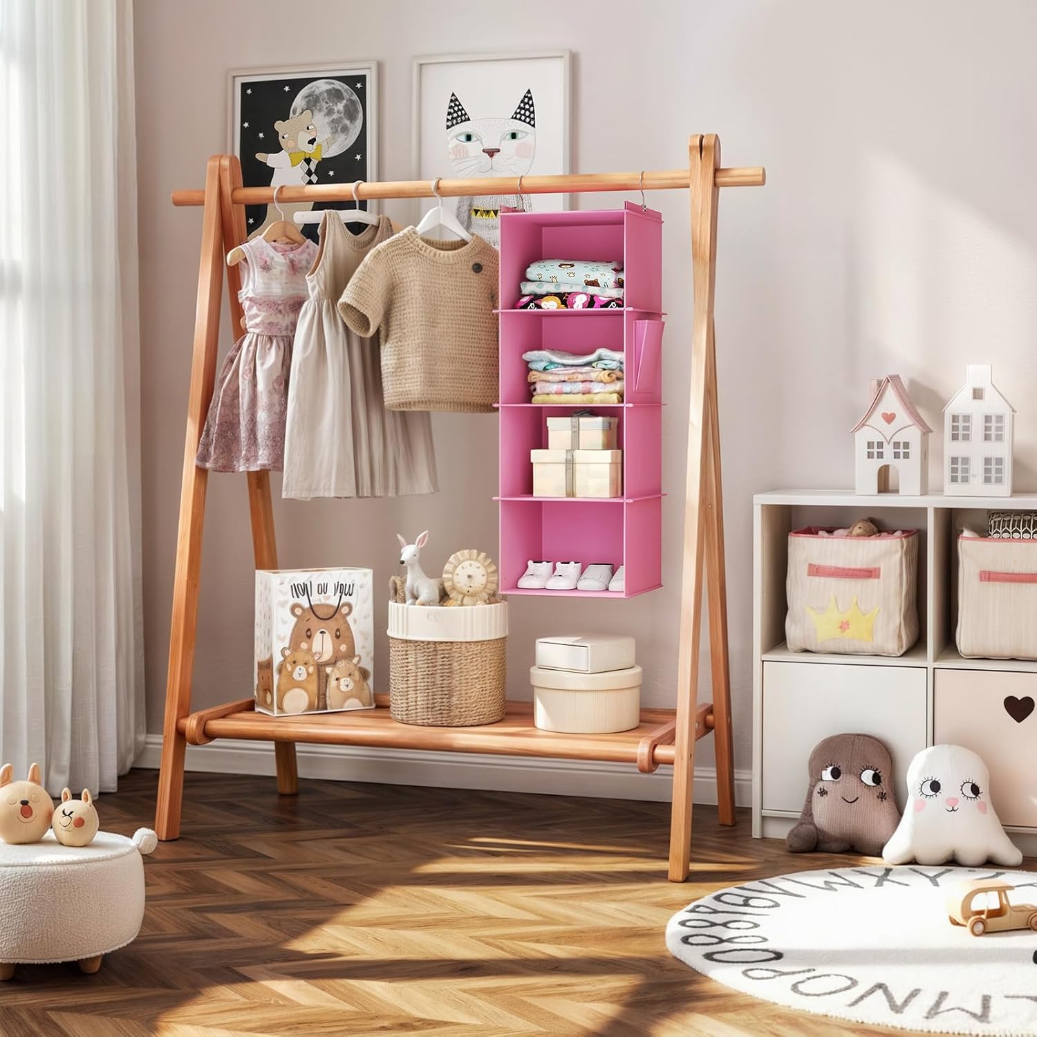 YOUDENOVA 4-Shelf Hanging Closets Organizer Light Pink