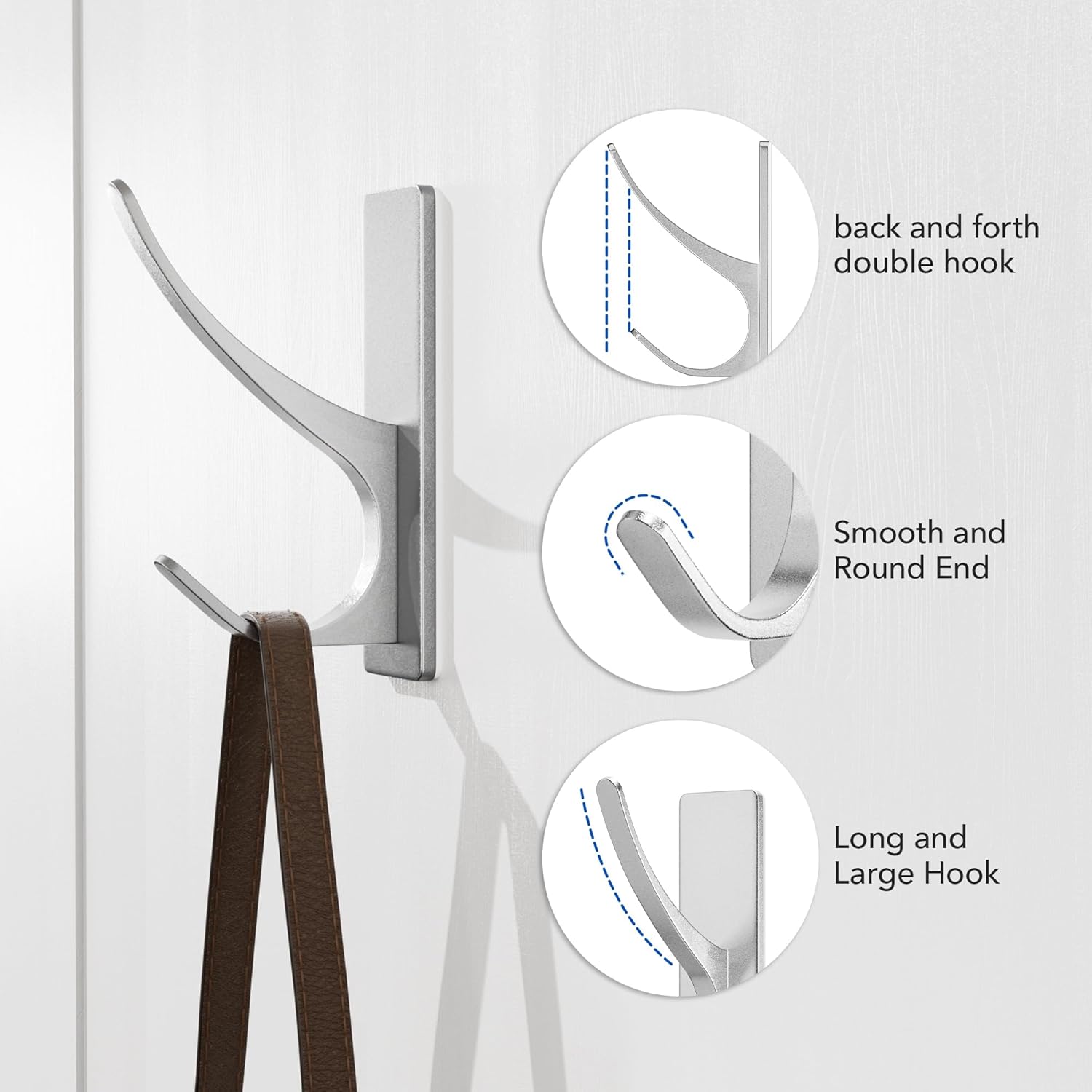 Self-Adhesive Heavy Duty Stainless Coat Hooks 10-Pack Silver