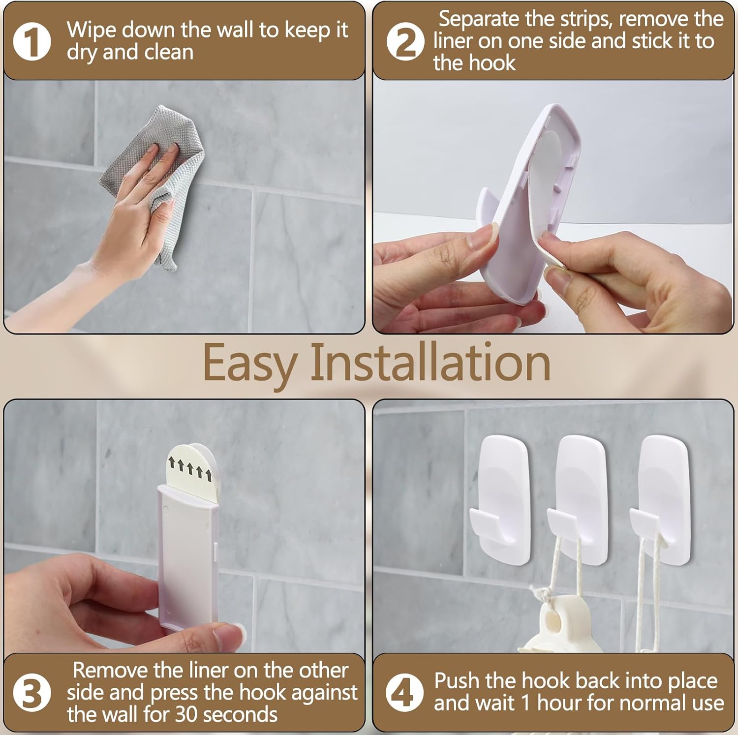4 Pack Jumbo Utility Hooks with 12 Adhesive Strips