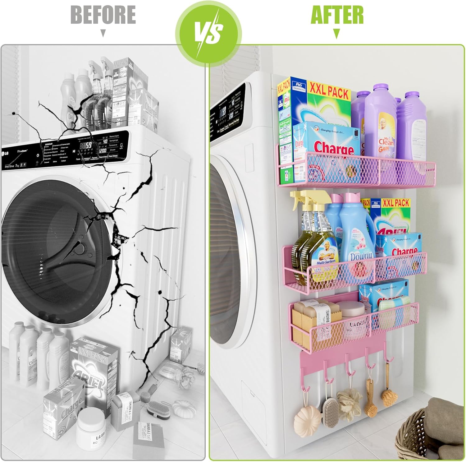 4 Pack Magnetic Shelves for Washing Machine Pink