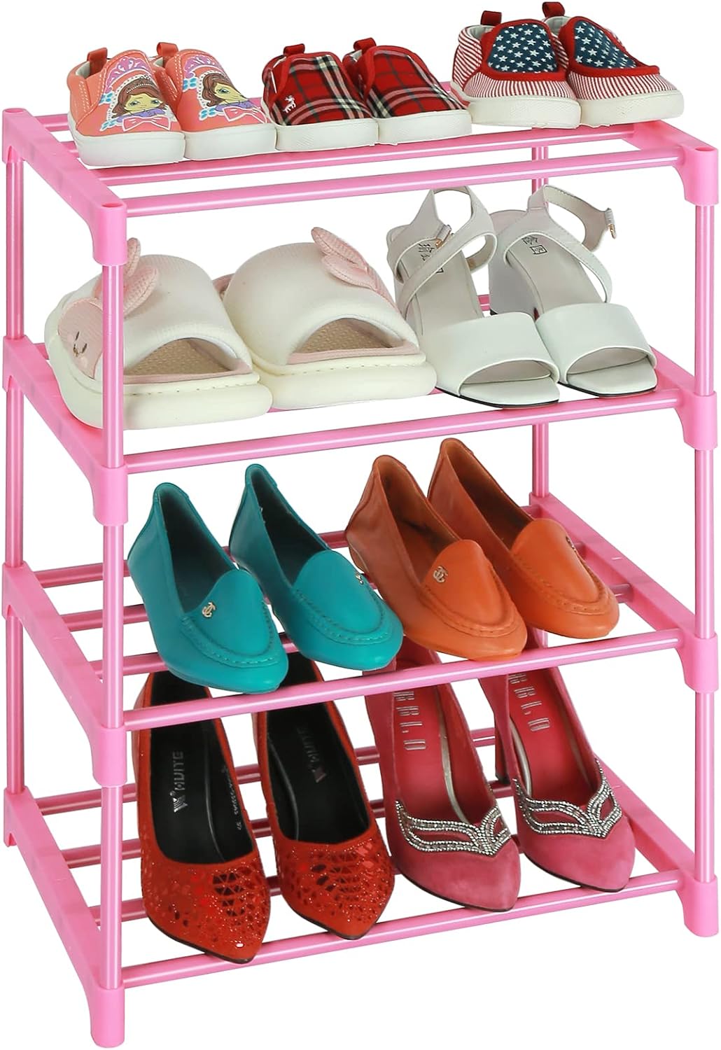 4 Tier Small Kids Shoe Rack Organizer Pink
