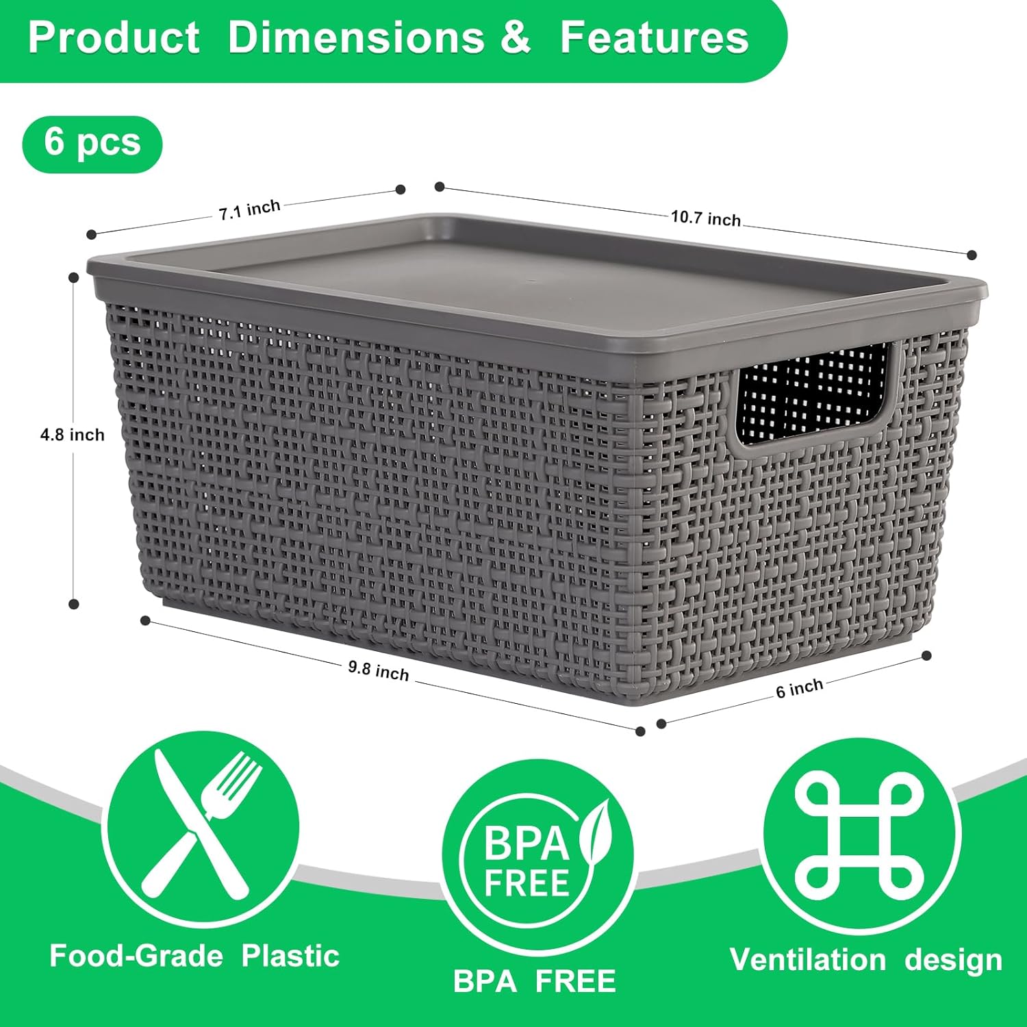 6 Pack Stackable Plastic Baskets With Lids