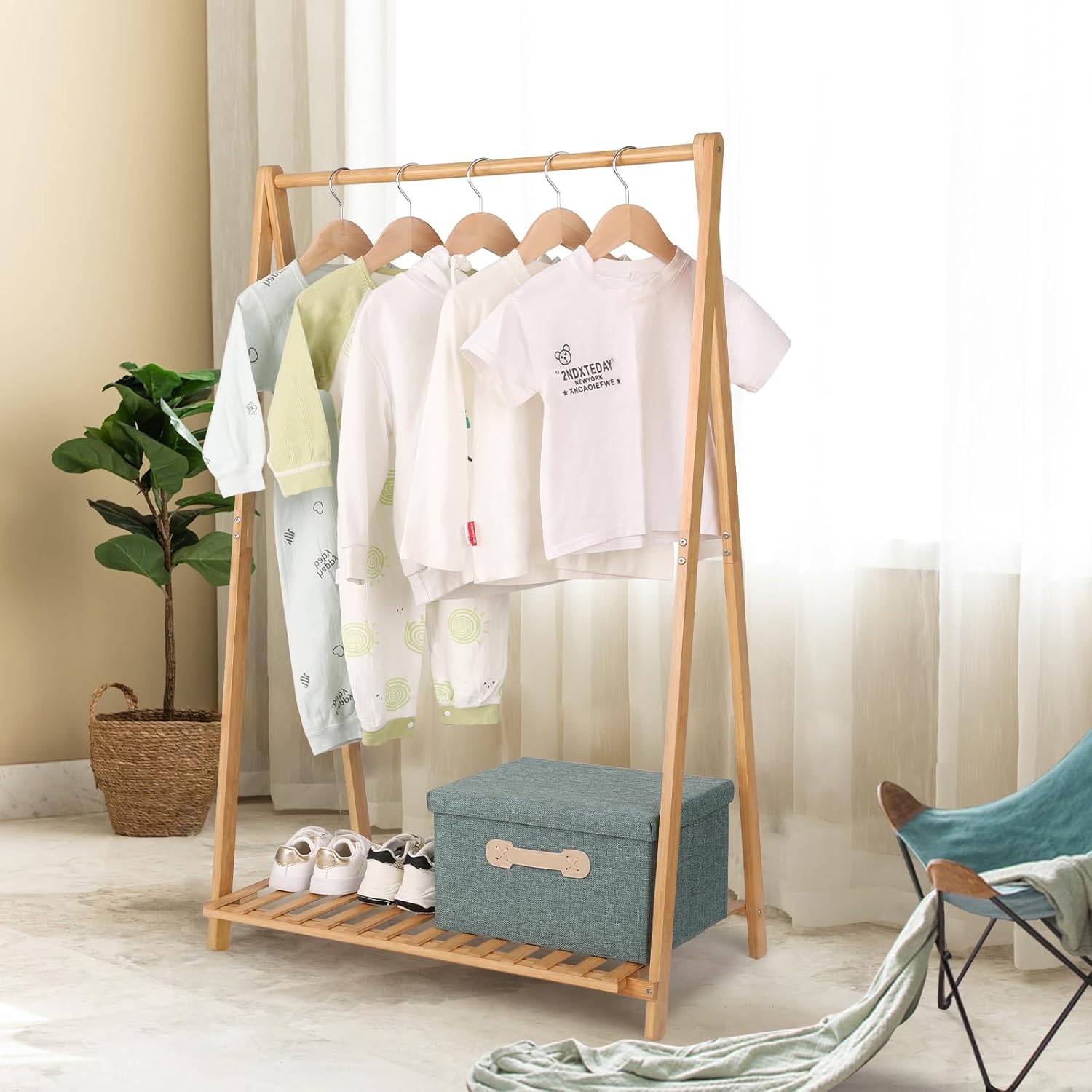 Jotsport Bamboo Kids Clothing Rack with Storage
