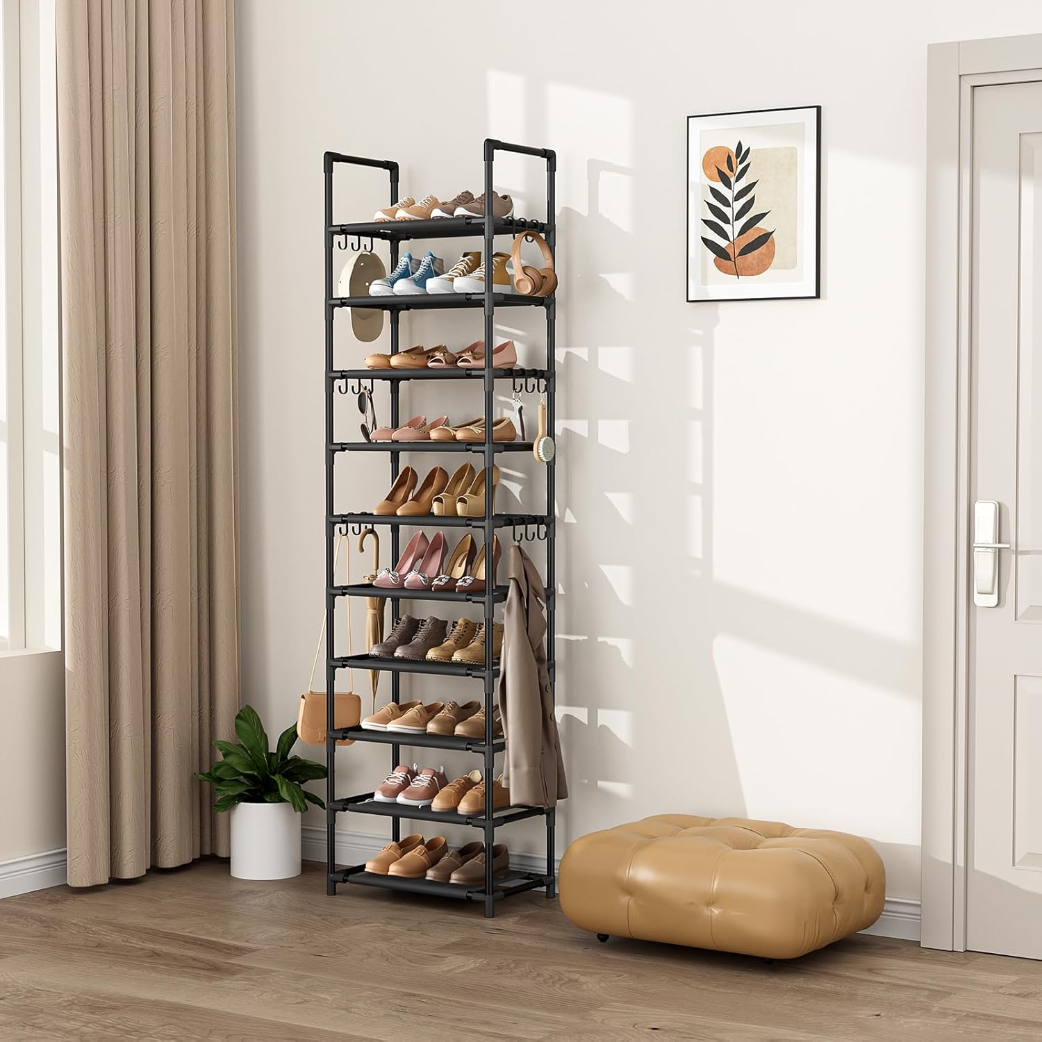 VTRIN 10 Tier Tall Shoe Rack with 18 Hooks