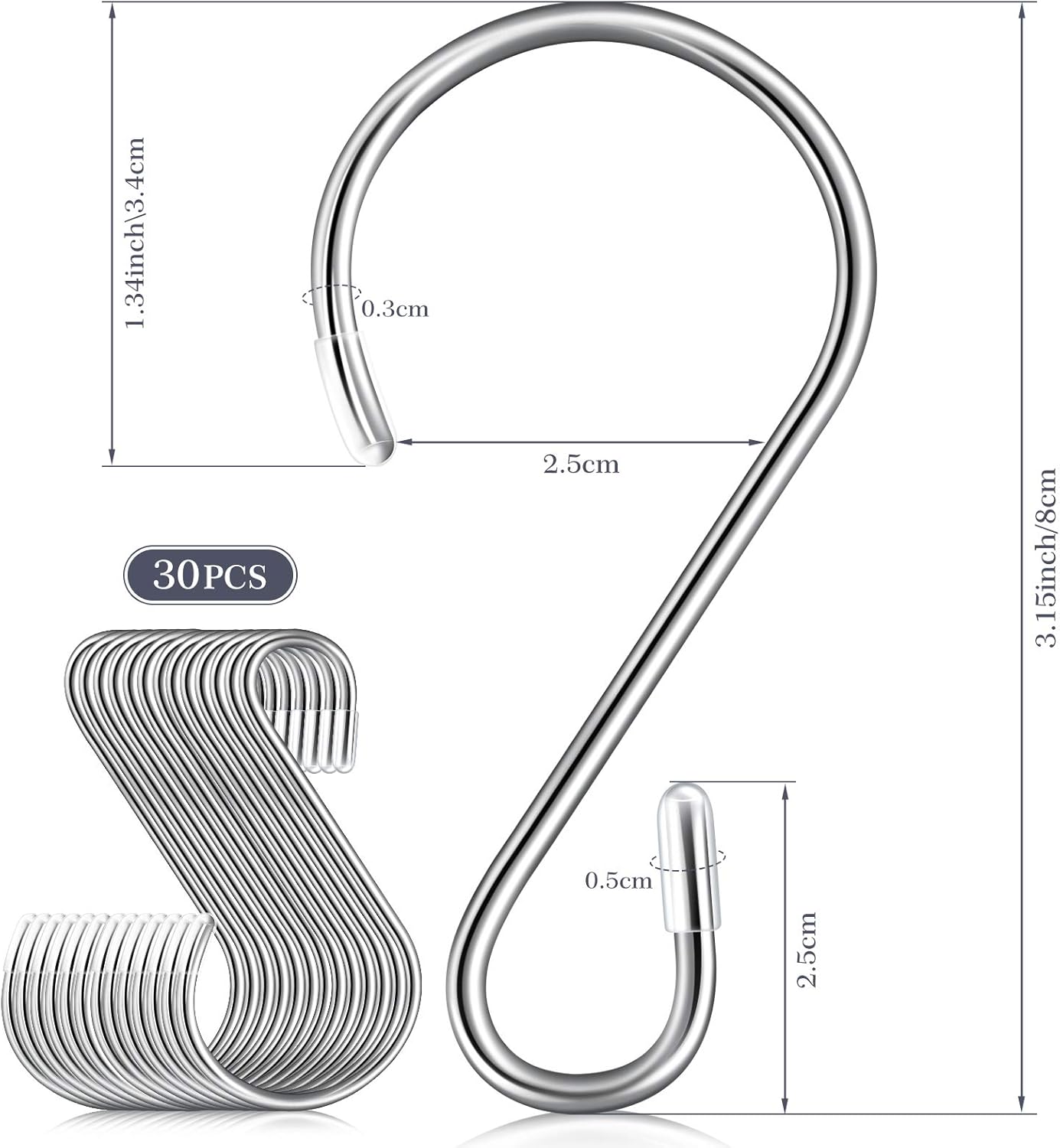 Hotop 36 Pcs S Shaped Hooks Stainless Steel