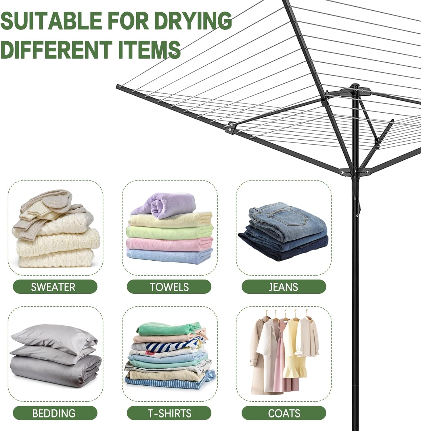 WuhaPhreyn Outdoor Umbrella Drying Rack 12 Lines 4 Arms