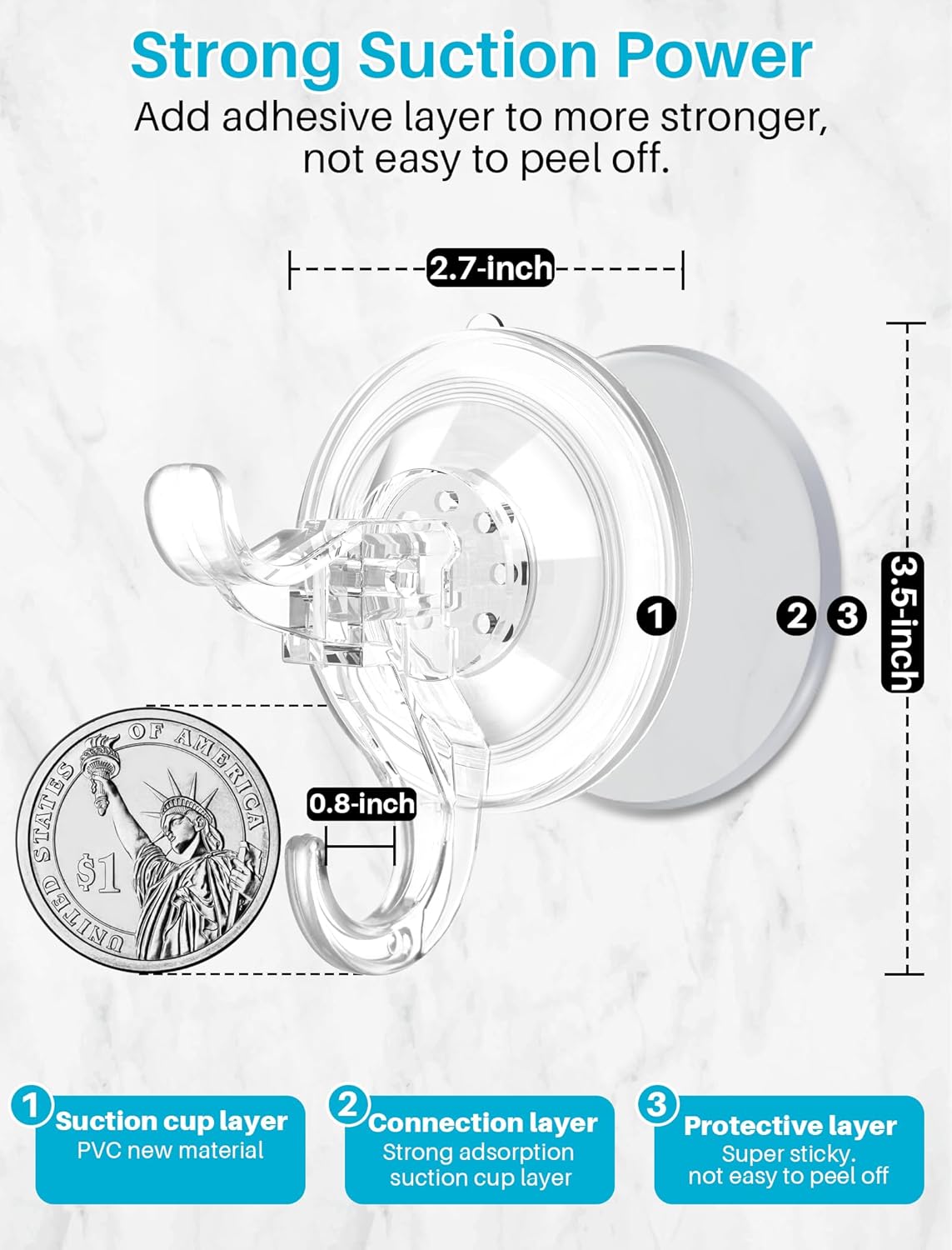 AENTGIU 5 Pack Strong Suction Cup Hooks for Glass Wood and All Surfaces