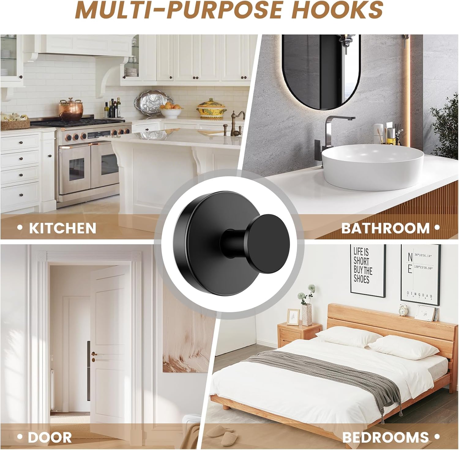 BKV Suction Cup Hooks for Glass Window 4 Pack Black