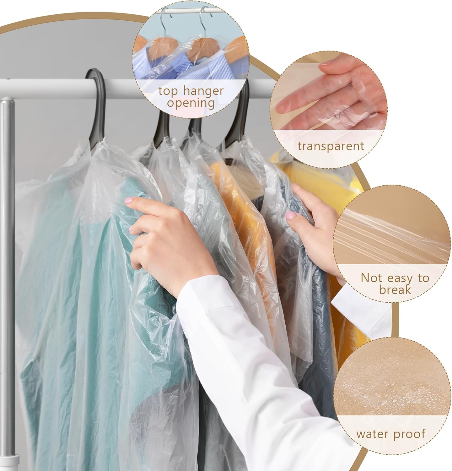 20 Pack Clear Clothes Covers for Hanging Garments Plastic Dry Cleaning Bags