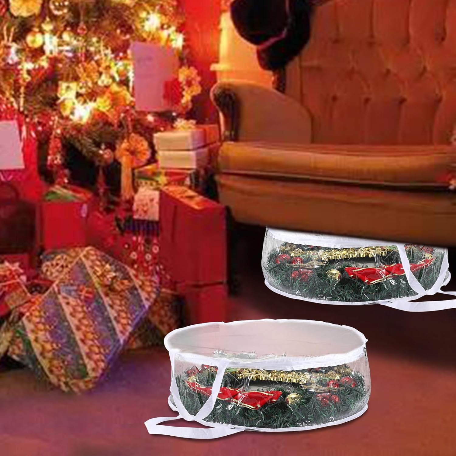 Kokone 3 Pc Clear Wreath Storage Container with Handle