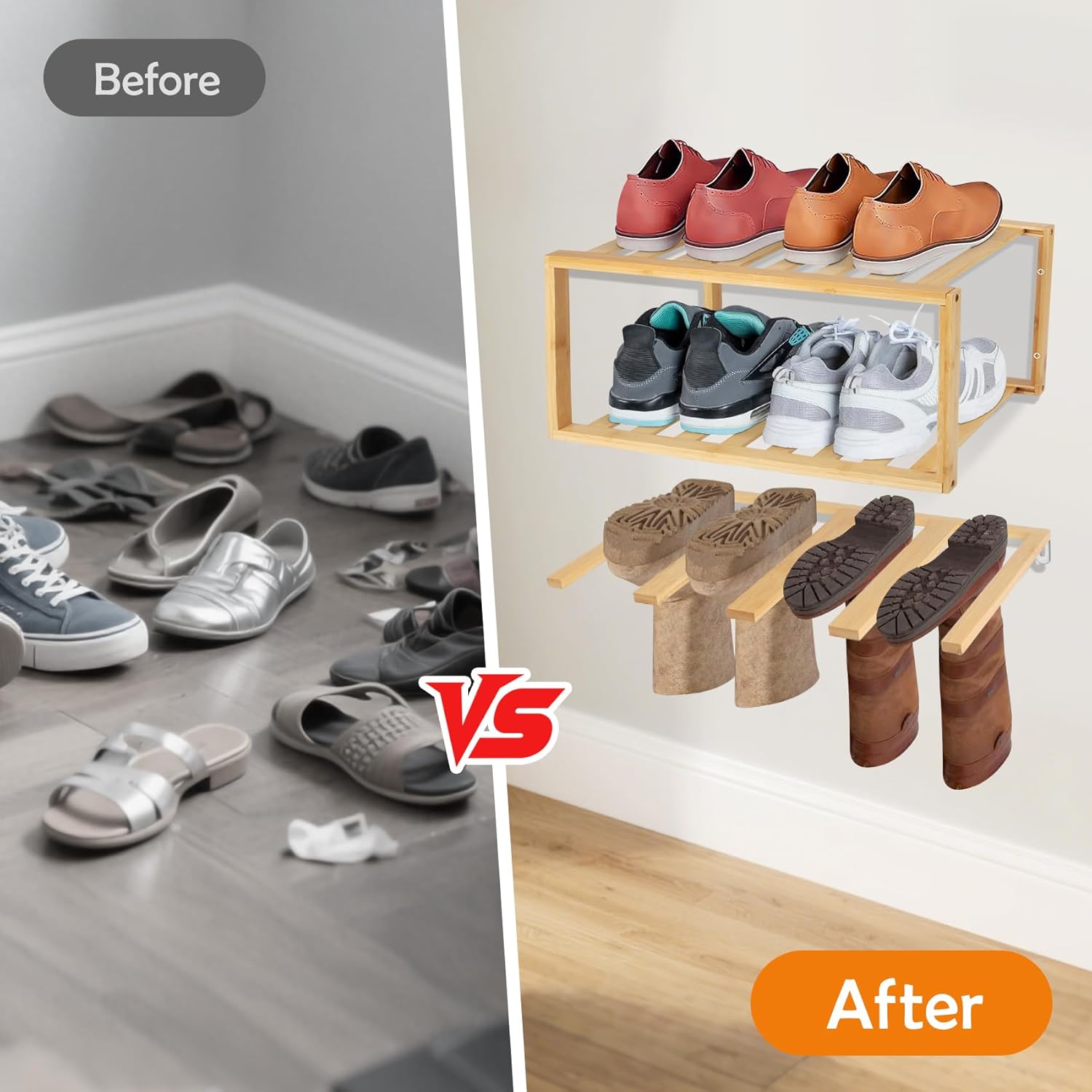 JAYOBGO 3-Tier Floating Boot Holder Wall Mounted Shoe Rack