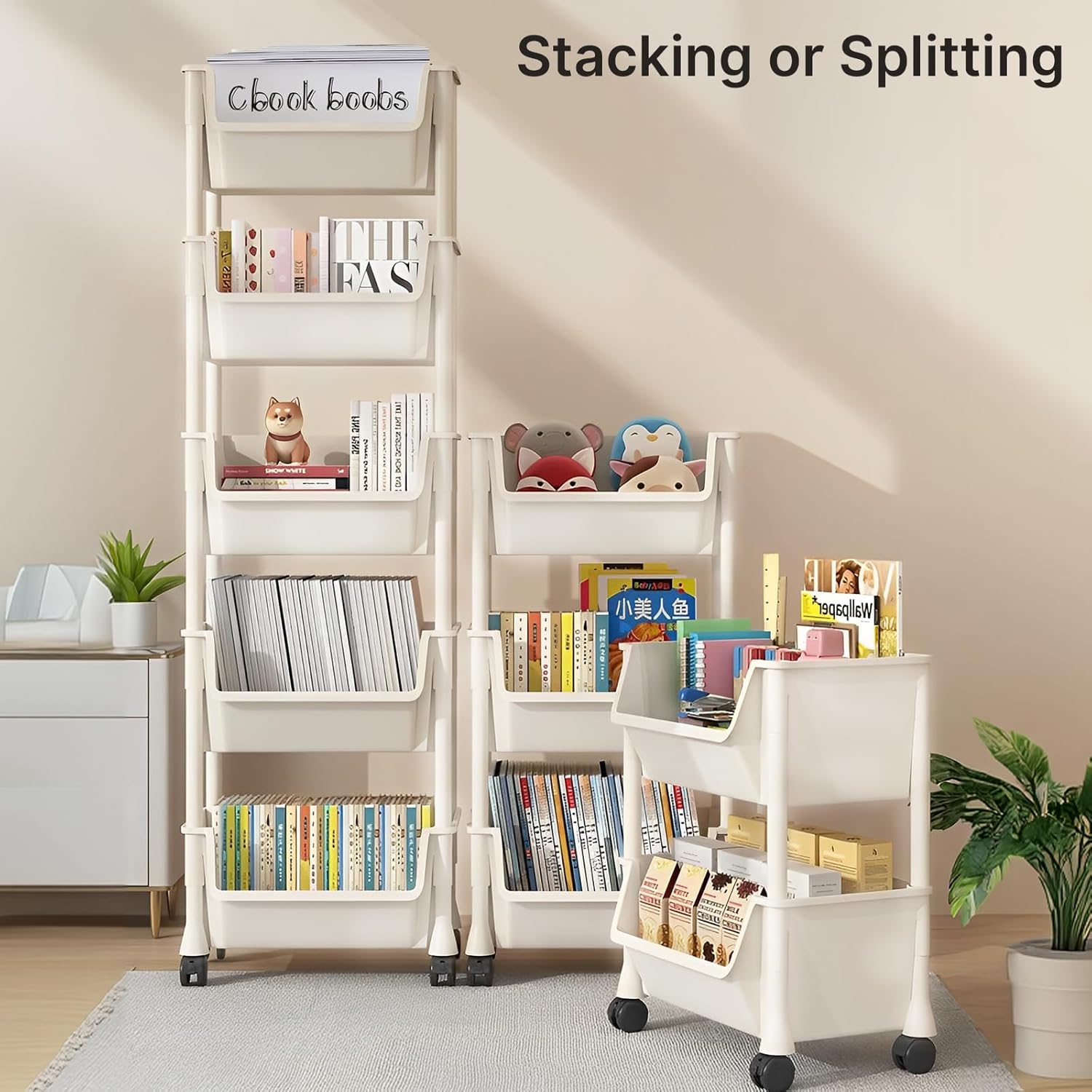 5-Tier Mobile Storage Shelf with Wheels White