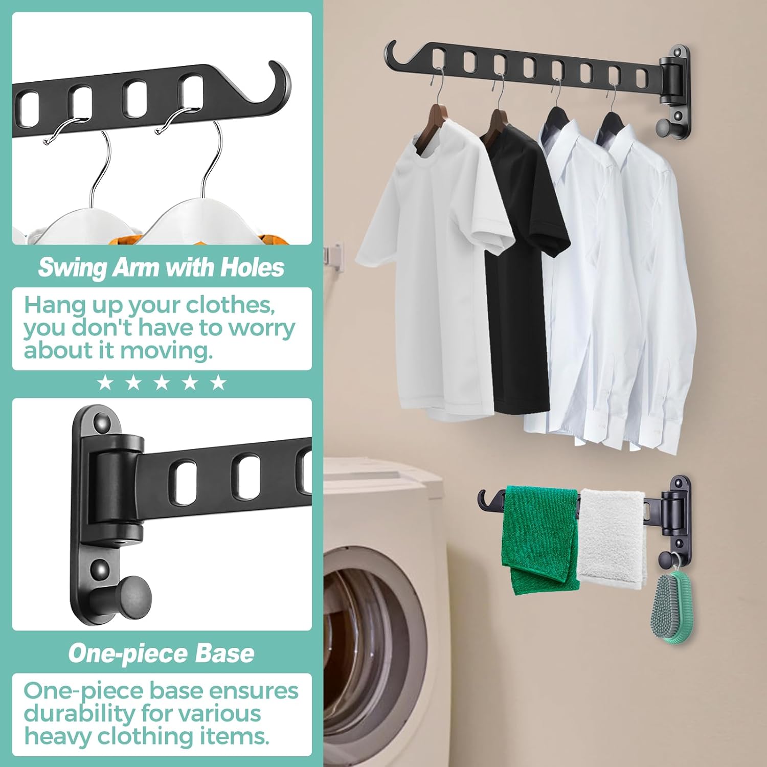 SKIKEN Wall Mounted Laundry Drying Rack 2-Pack Black