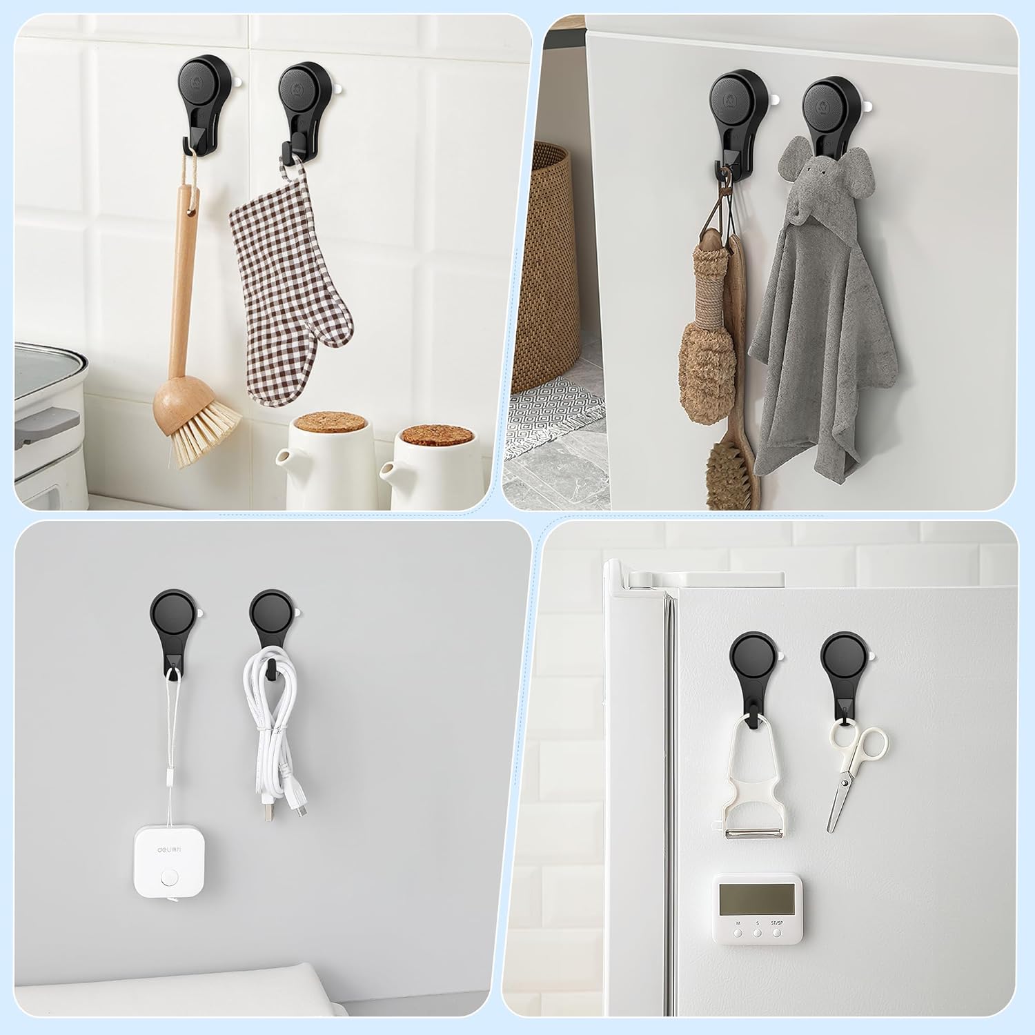VISV Shower Suction Cup Hooks 2 Pcs Black