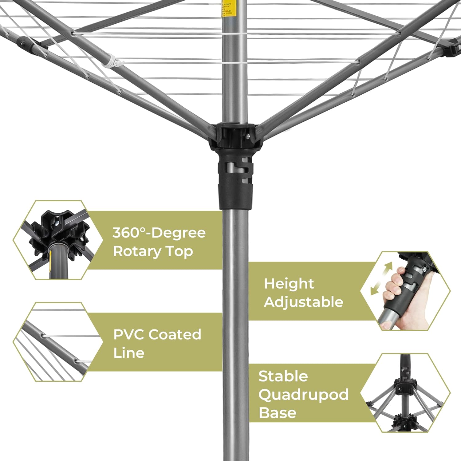 Outdoor Clothes Drying Rack with 8 Lines and 82 Ft Space