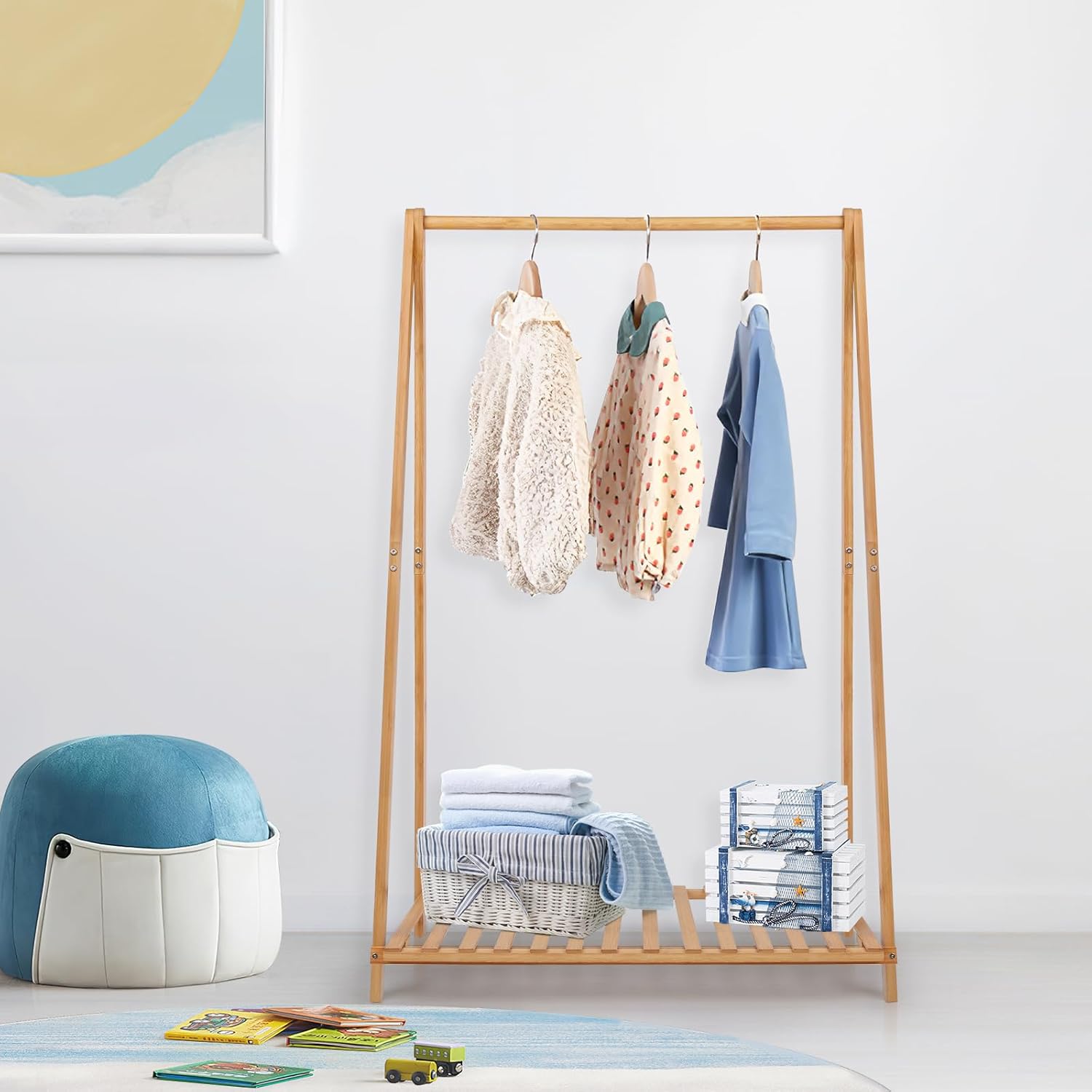 Jotsport Bamboo Kids Clothing Rack with Storage