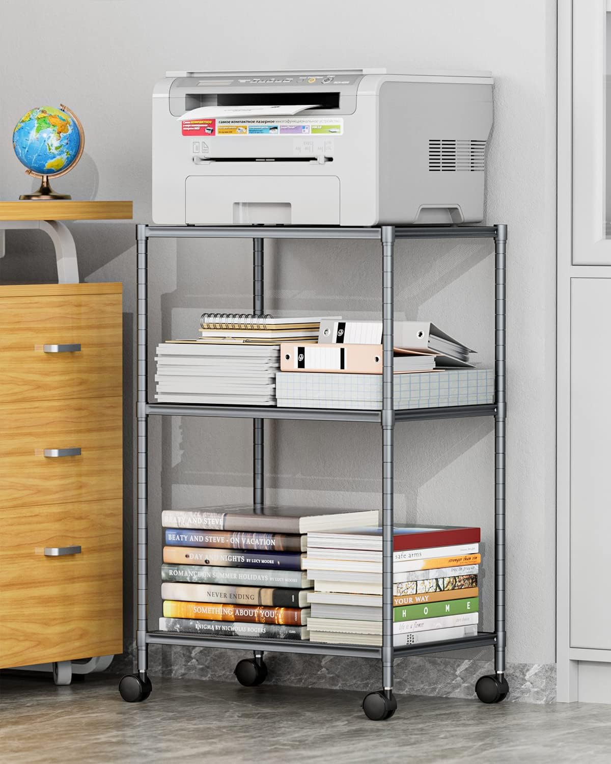OVICAR 3-Tier Steel Wire Storage Shelving Unit with Wheels