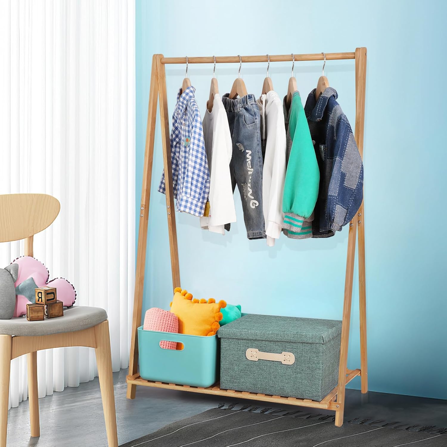 Jotsport Bamboo Kids Clothing Rack with Storage