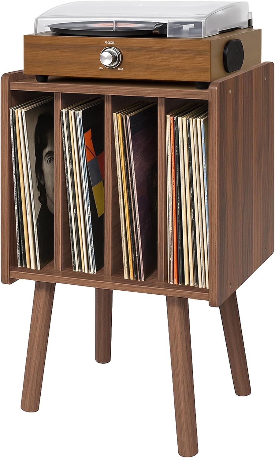 Mid Century Modern Record Player Stand with 4 Cabinets