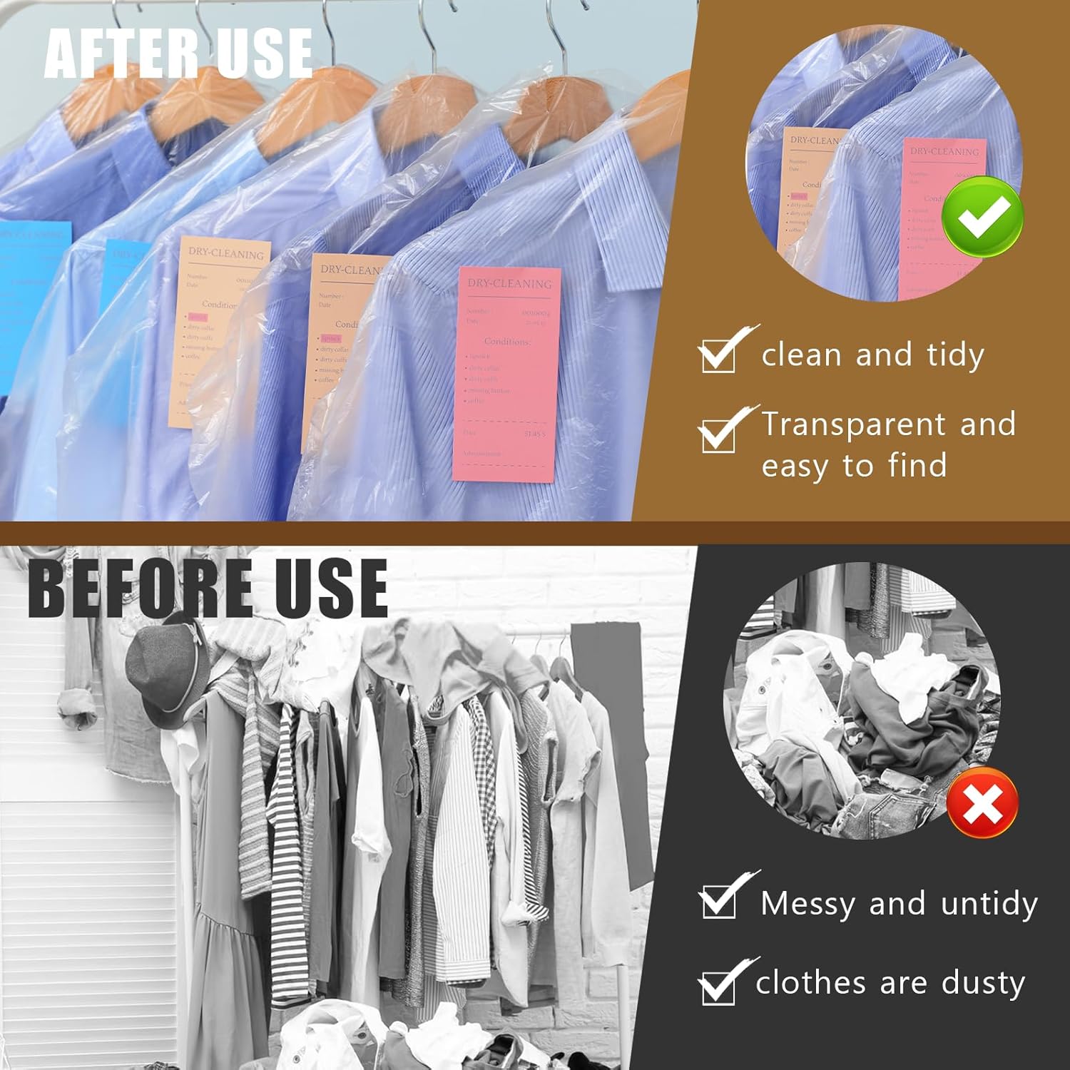 20 Pack Clear Clothes Covers for Hanging Garments Plastic Dry Cleaning Bags