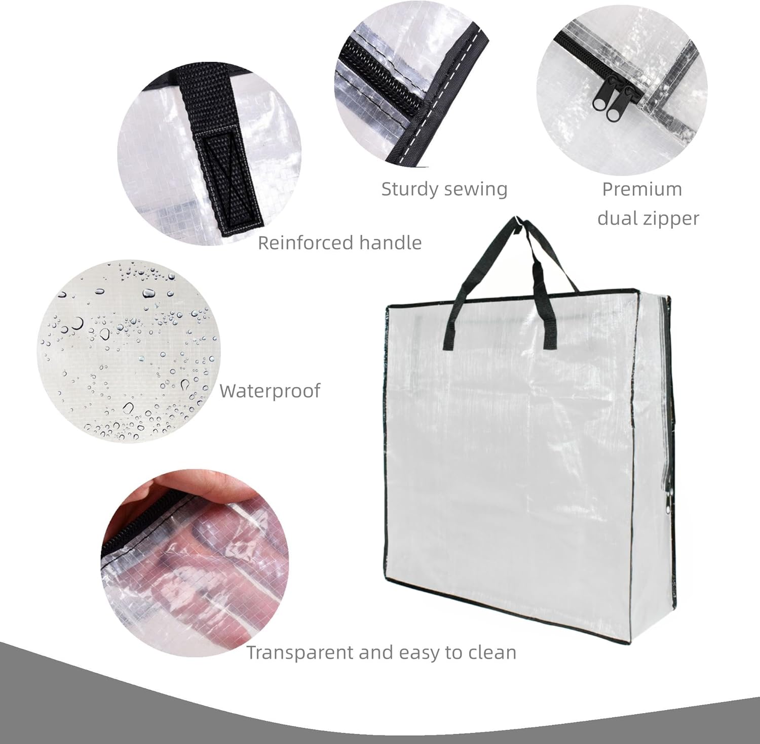 5 Pack Clear Storage Bags with Handles and Zippers