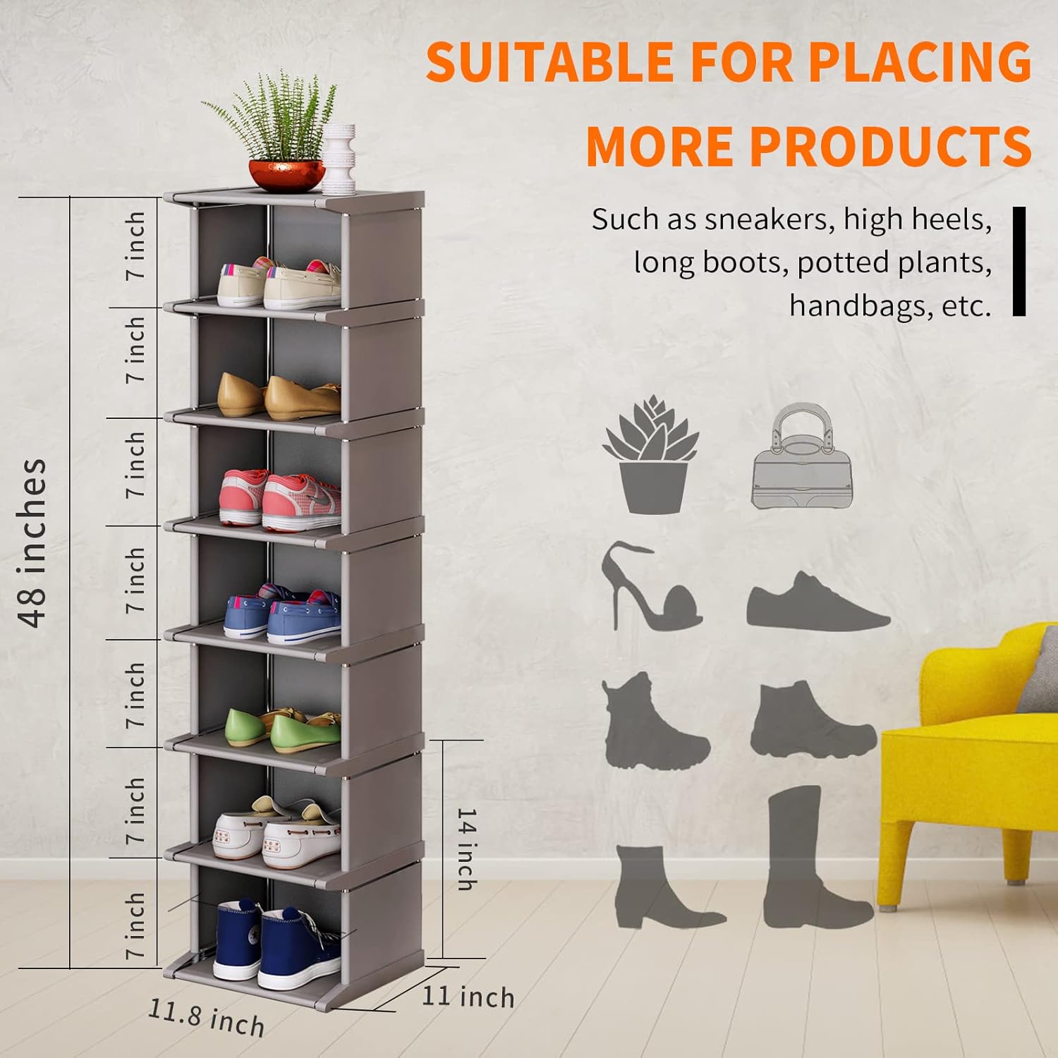 KANAV 8 Tiers Vertical Shoe Rack for Entryway Closet Hallway