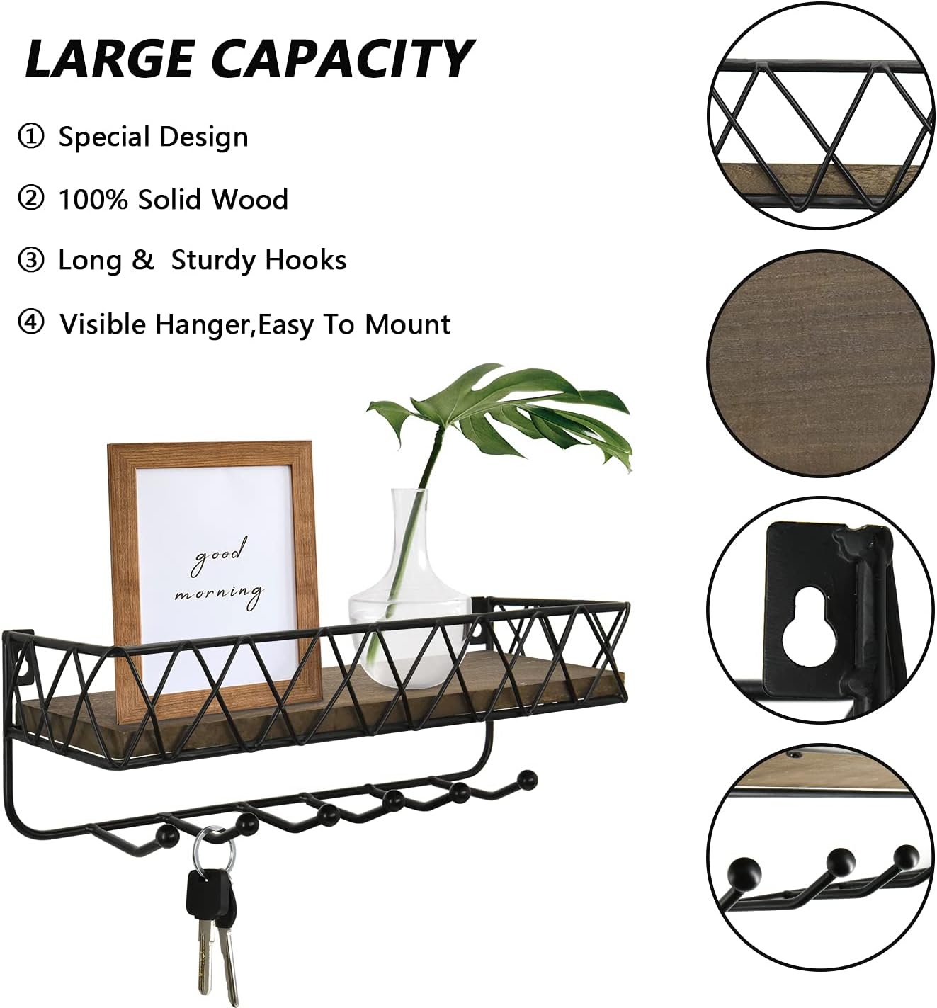 Wall Mounted Key and Mail Holder with Shelf