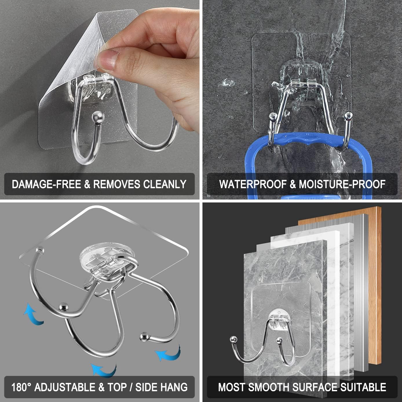 15 Pack Clear Double Adhesive Wall Hooks