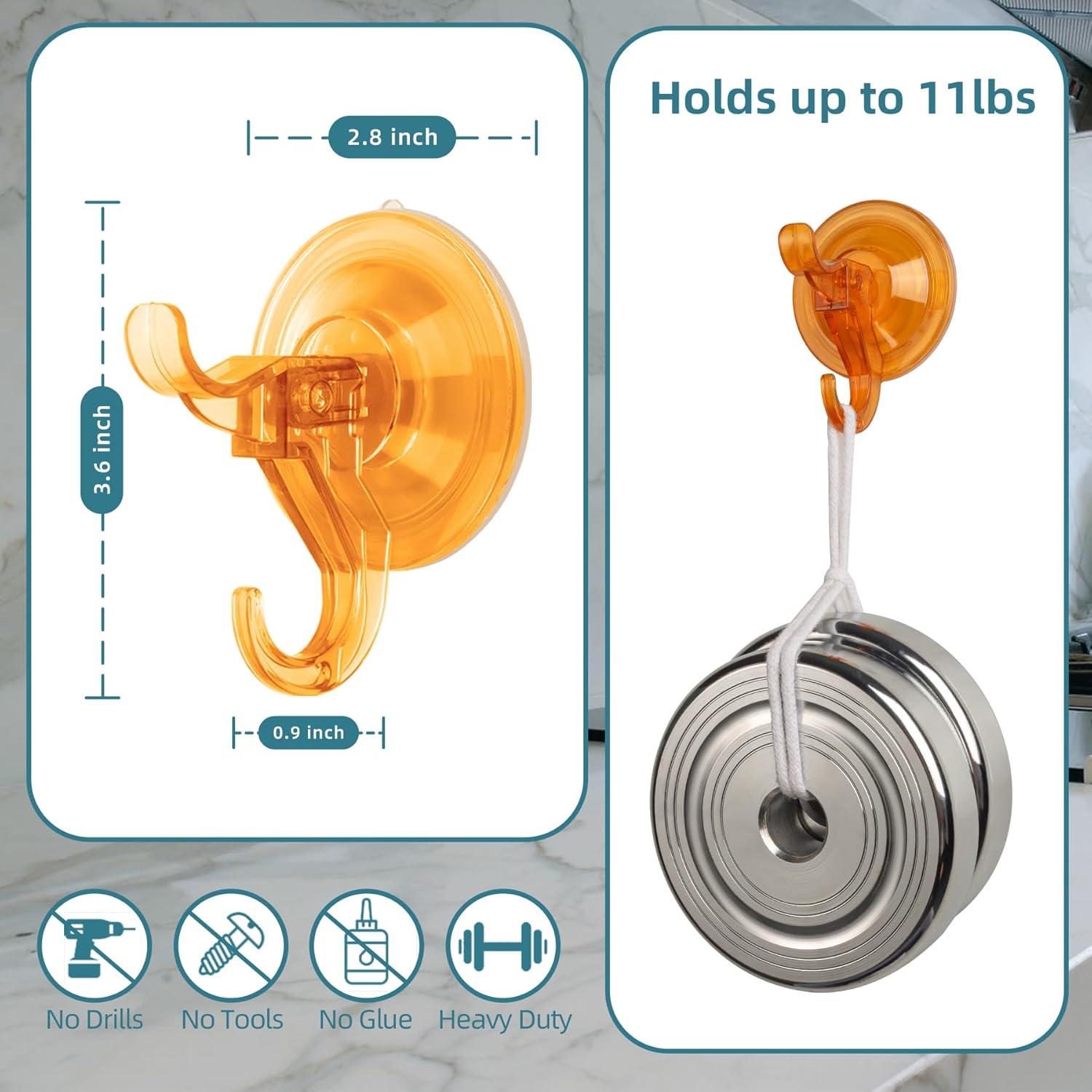 Antimbee Suction Cup Hooks 5 Pack Transparent Orange Dual Hooks Design