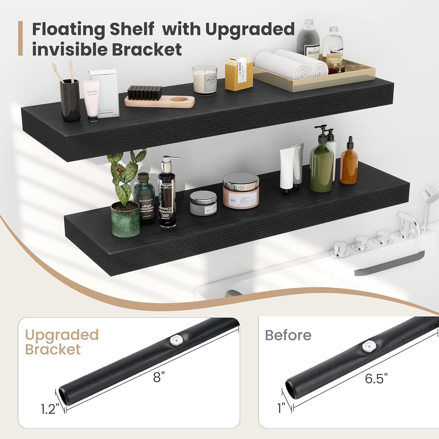 12 Inch Deep Floating Shelves 2Pack Black