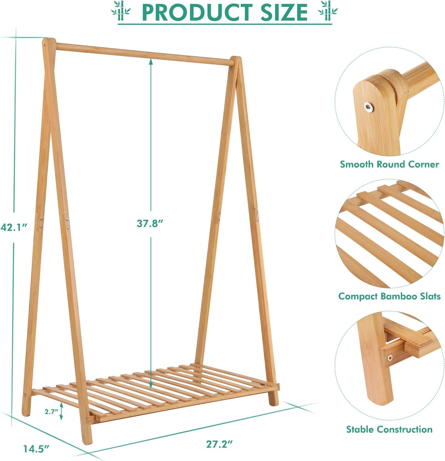 Jotsport Bamboo Kids Clothing Rack with Storage