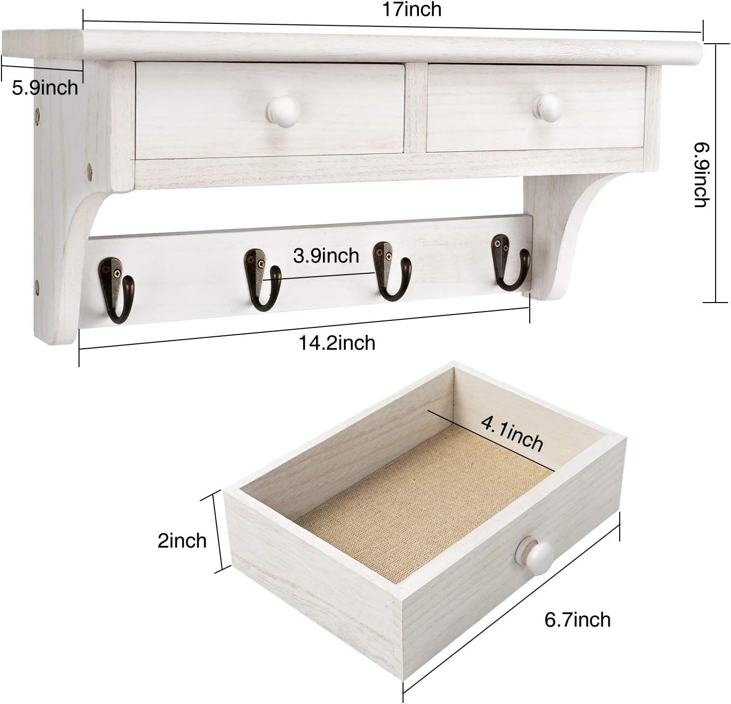 Emfogo Rustic Wood Coat Hooks Wall Mount Shelf